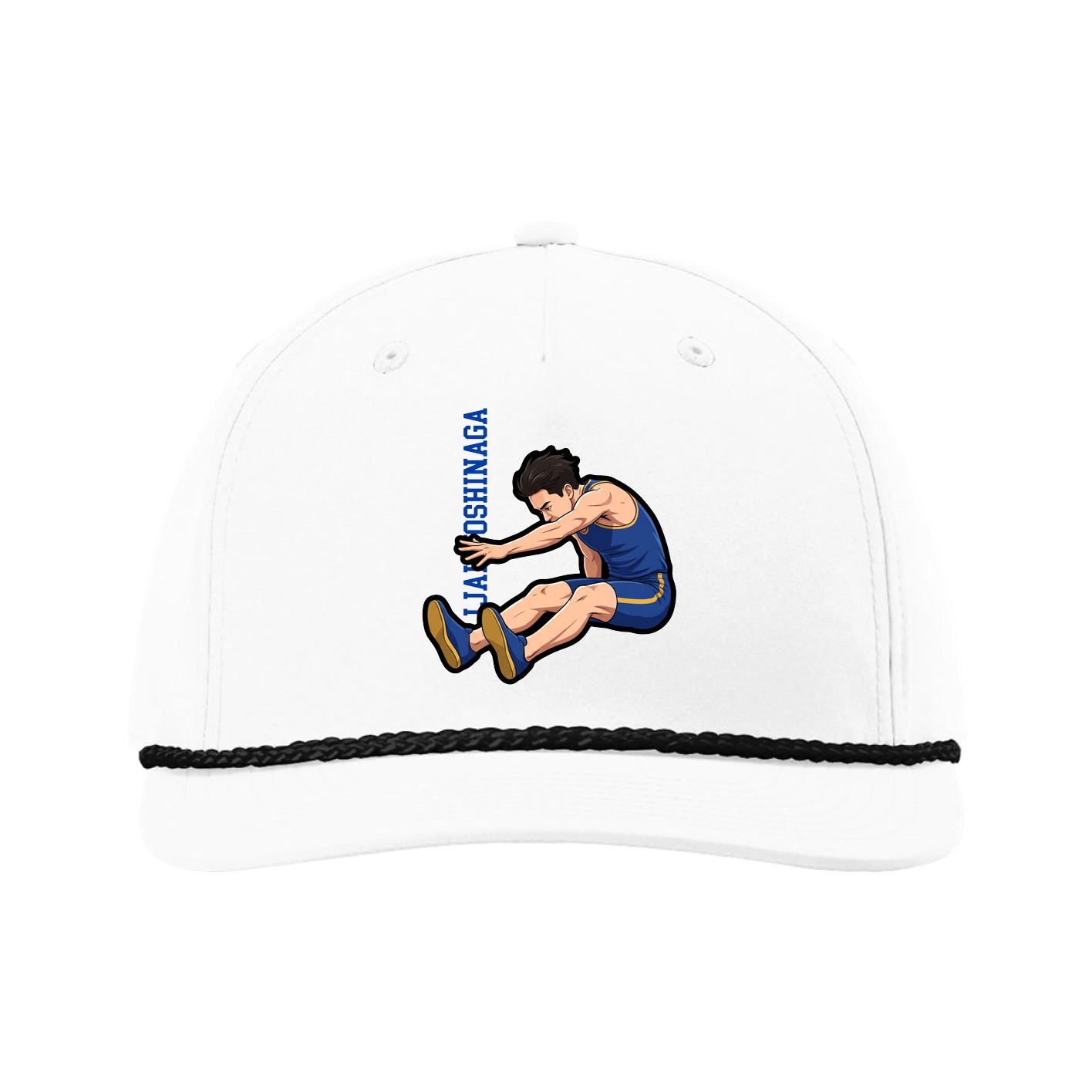 Five-Panel Classic Rope Cap — Name Vertical in White