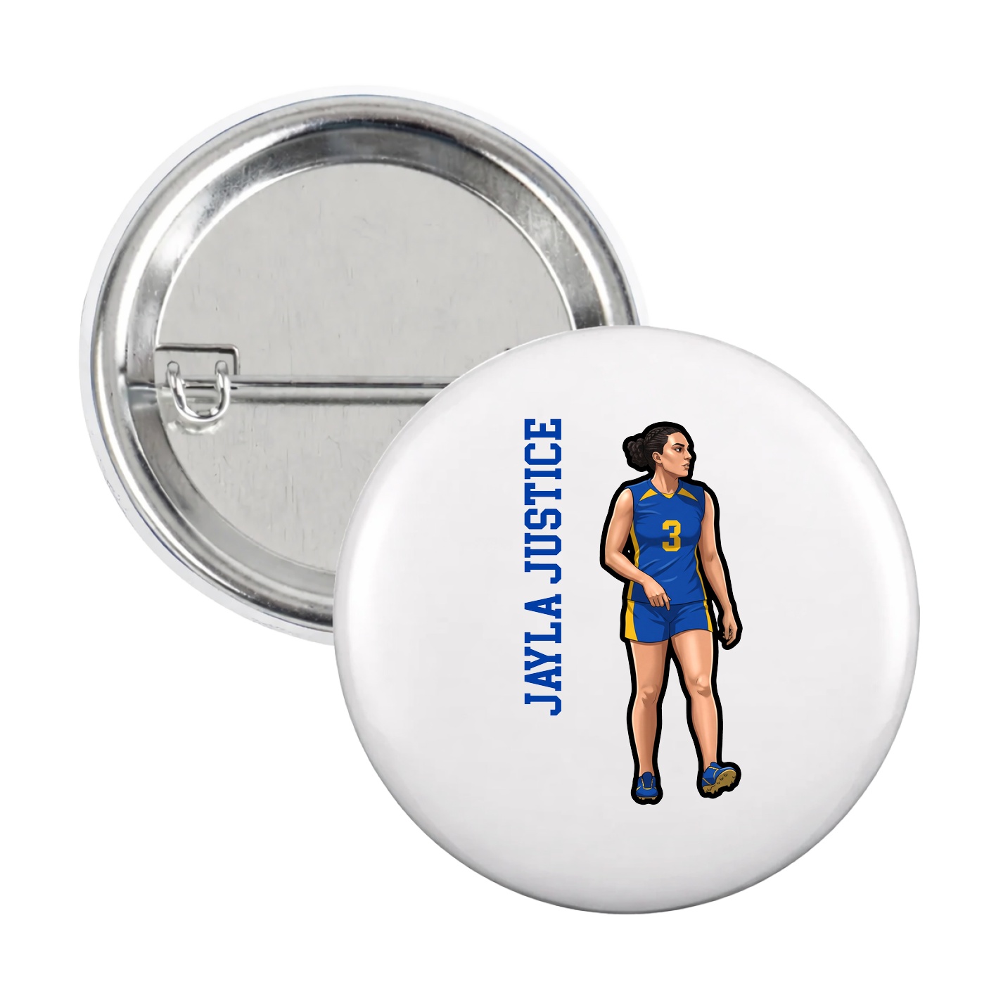 Game Day Button — Name Vertical in White