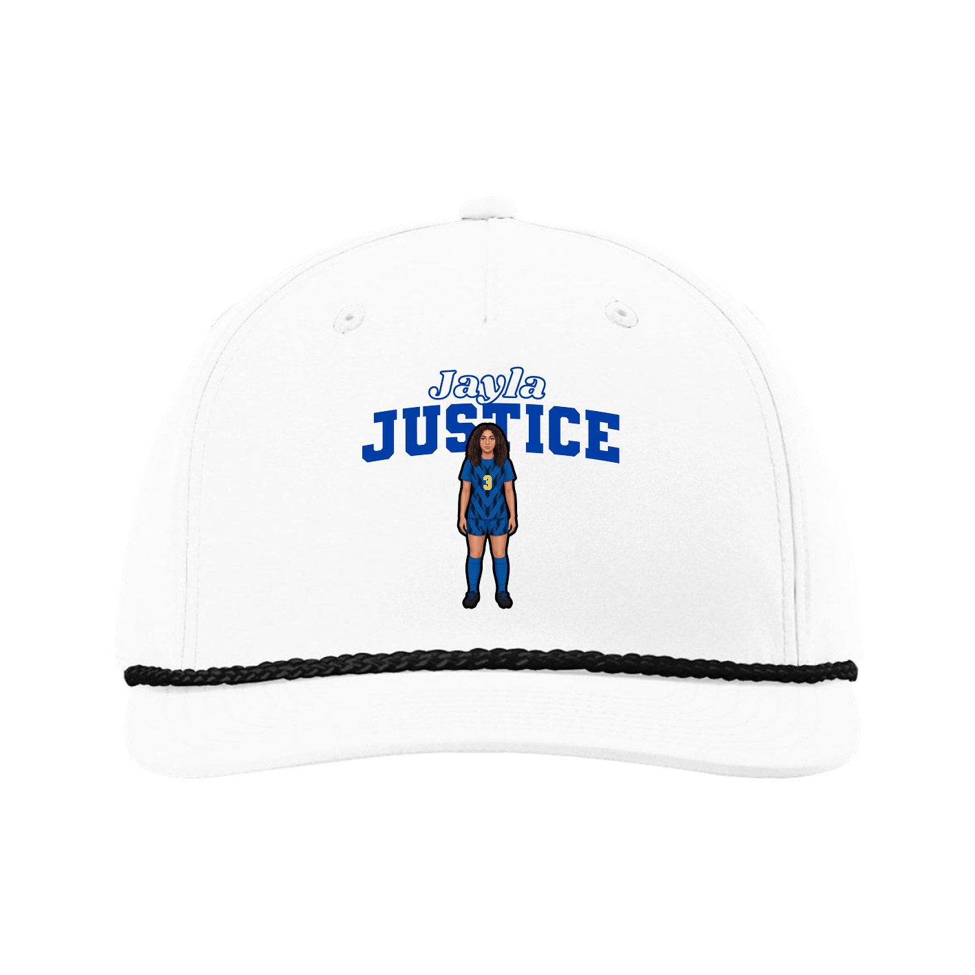 Five-Panel Classic Rope Cap — Name Arch in White