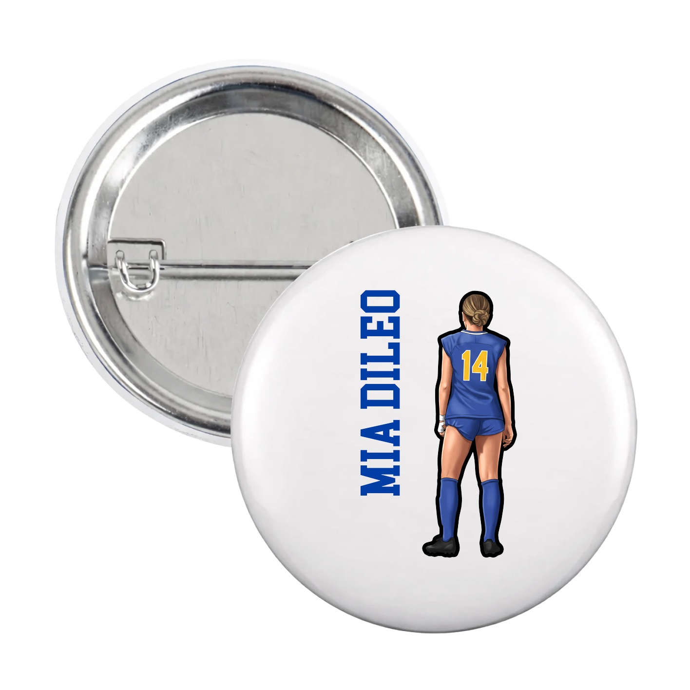 Game Day Button — Name Vertical in White