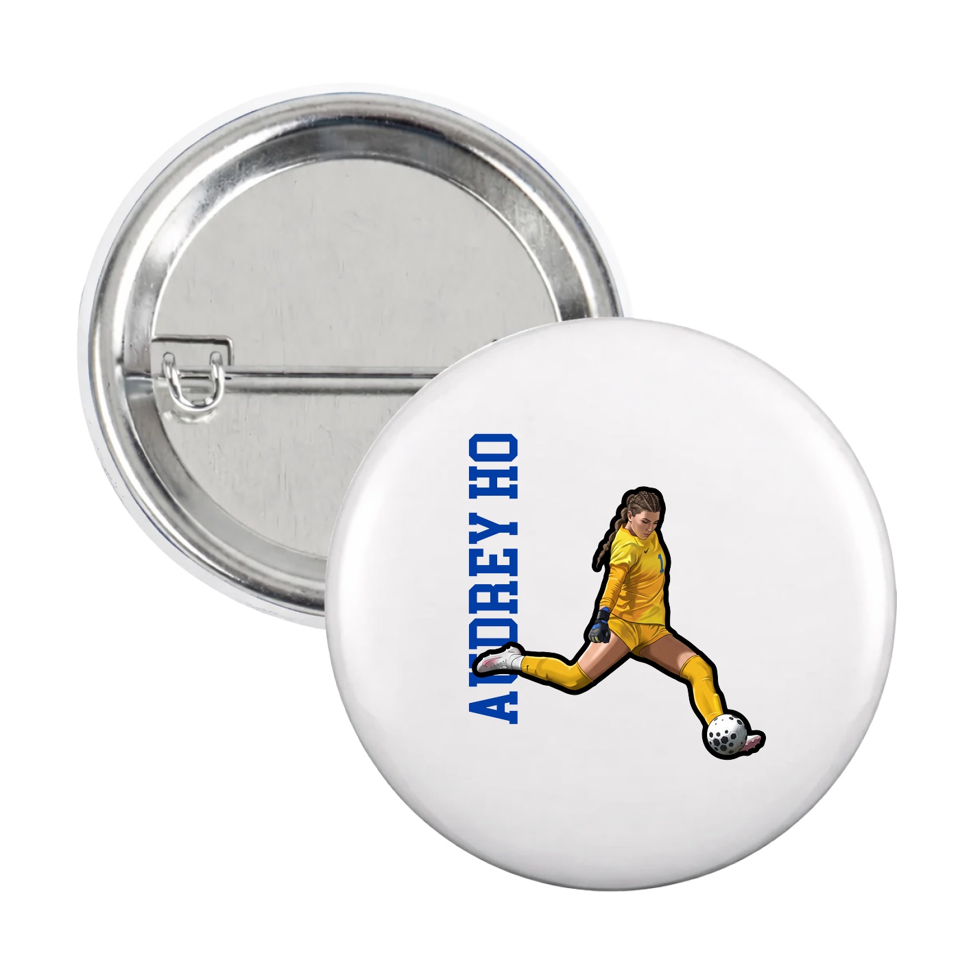 Game Day Button — Name Vertical in White