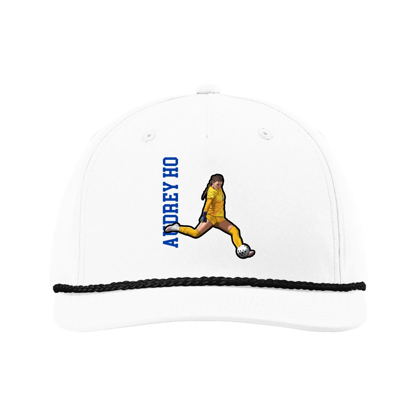 Five-Panel Classic Rope Cap — Name Vertical in White