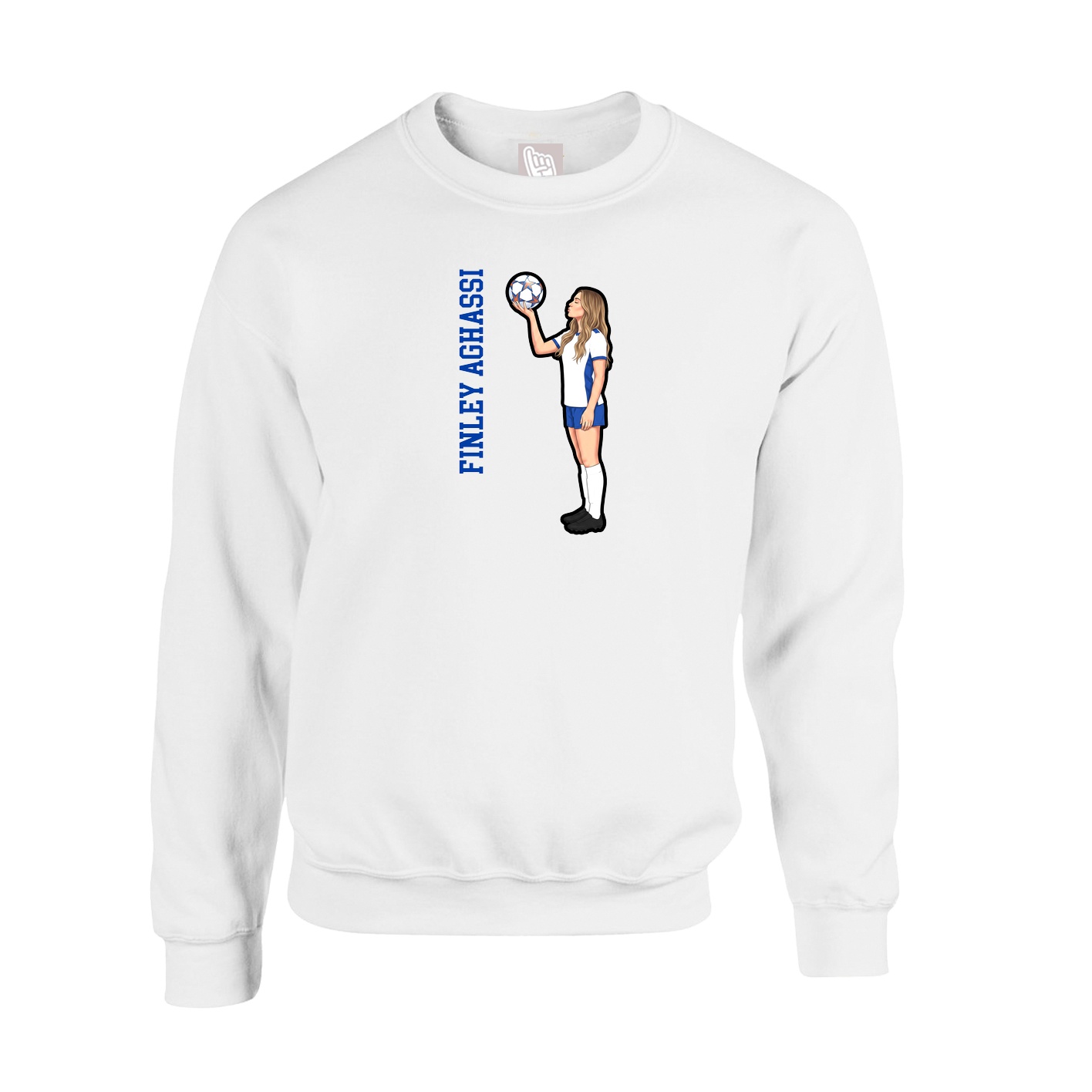 Fleece Crew — Name Vertical in White