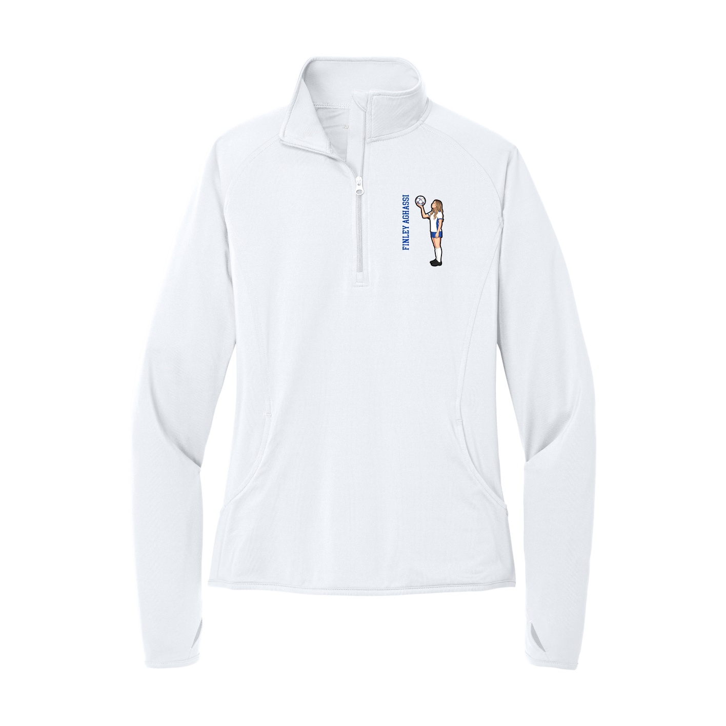 Women's Q-Zip Pullover — Name Vertical in White