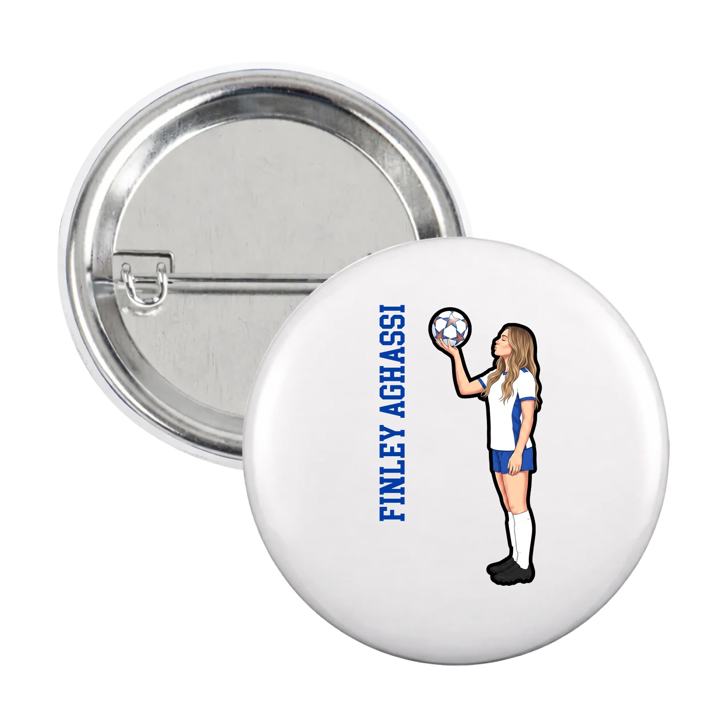Game Day Button — Name Vertical in White
