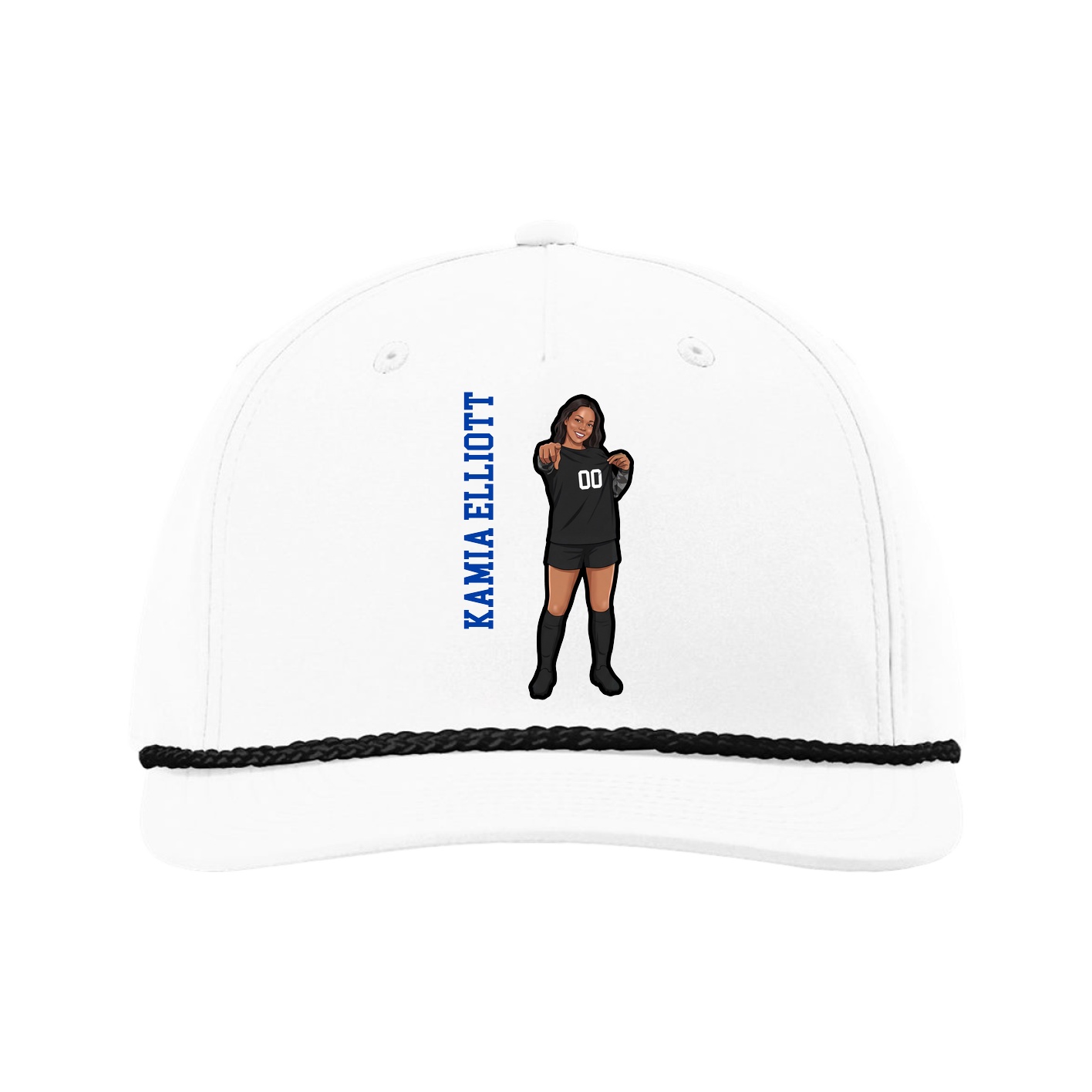 Five-Panel Classic Rope Cap — Name Vertical in White
