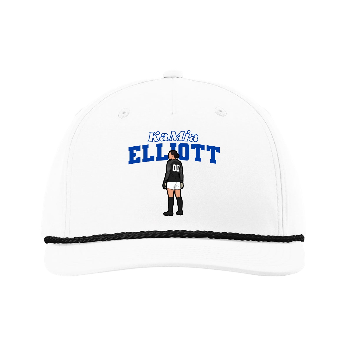 Five-Panel Classic Rope Cap — Name Arch in White