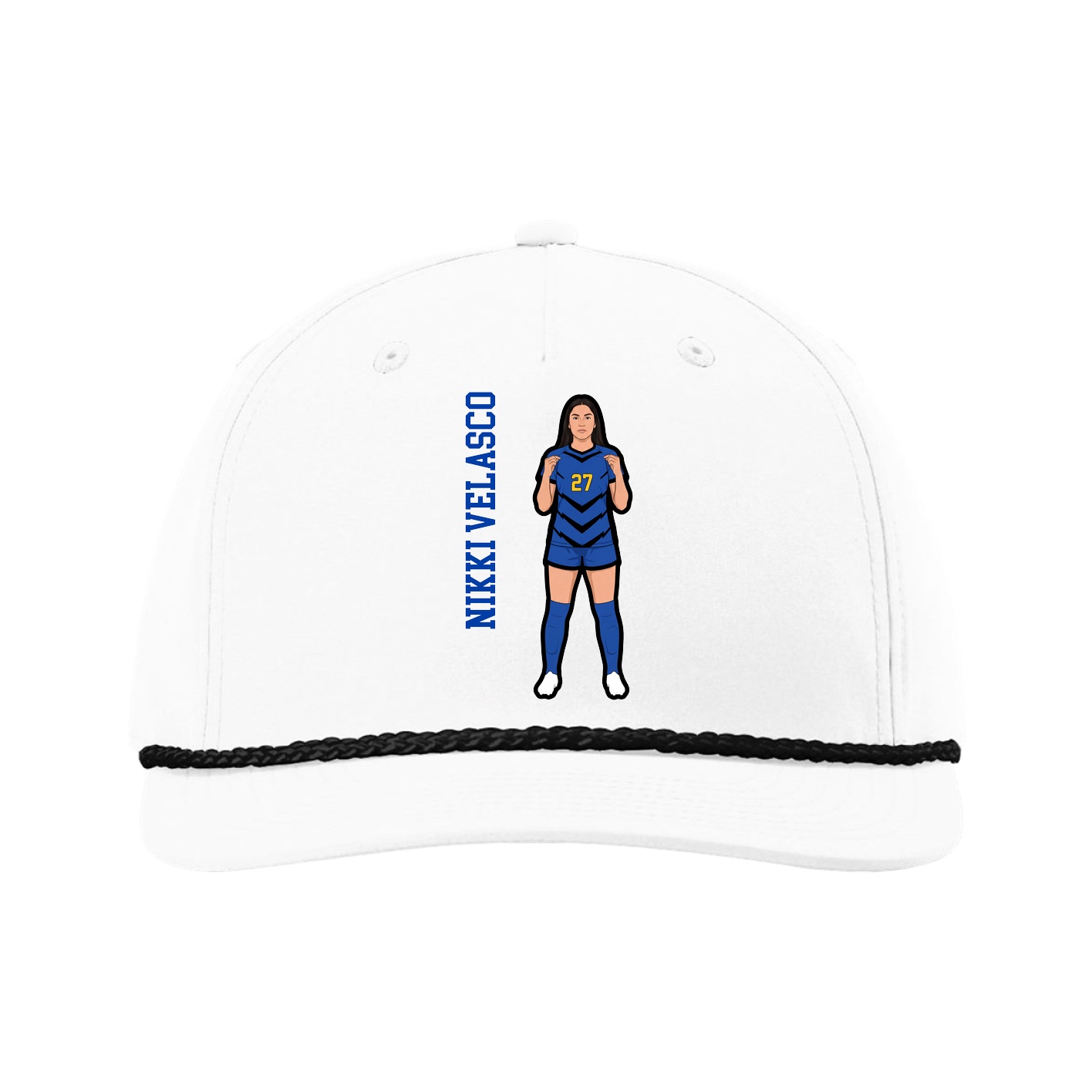 Five-Panel Classic Rope Cap — Name Vertical in White