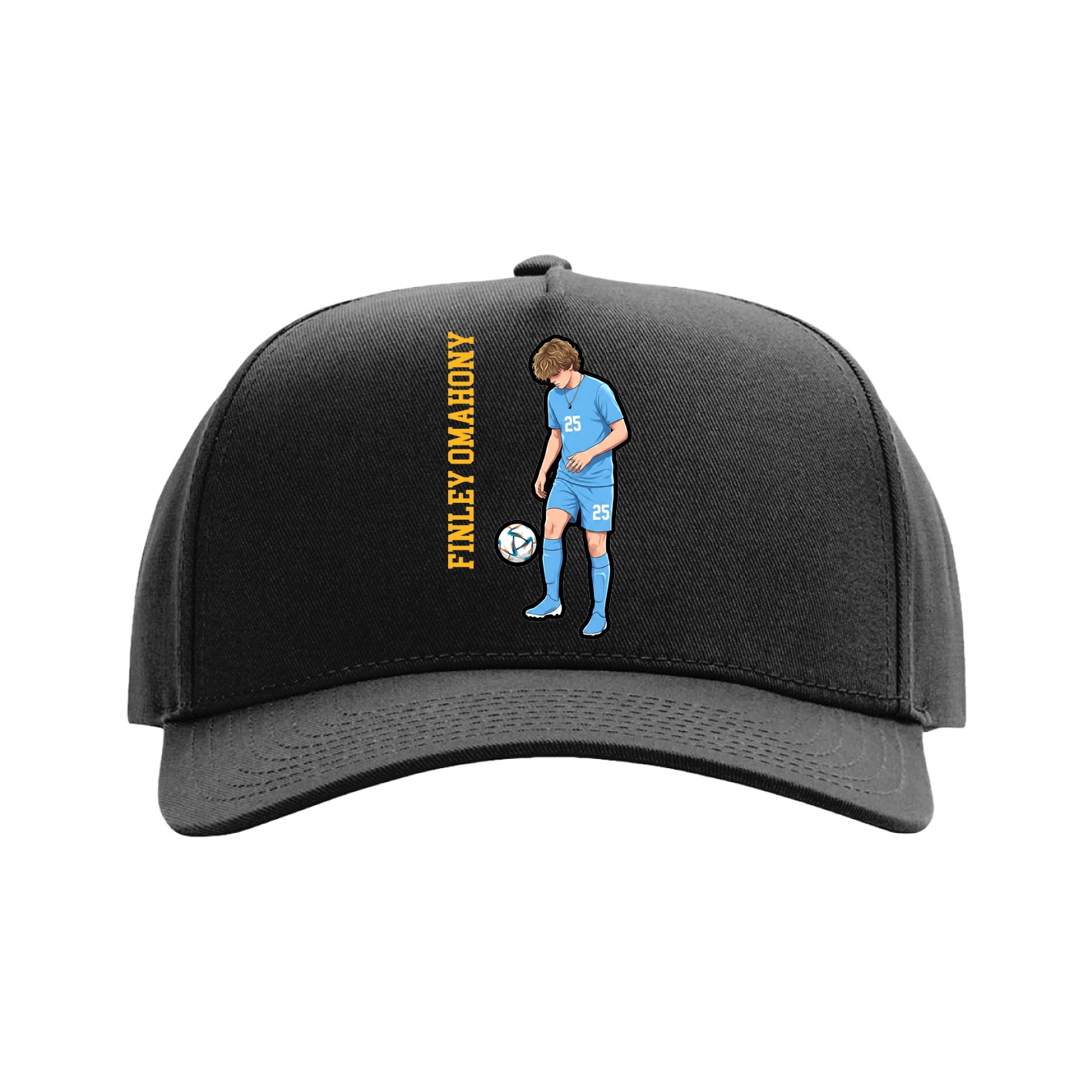 Full Fabric Five-Panel Champ Cap — Name Vertical in Black