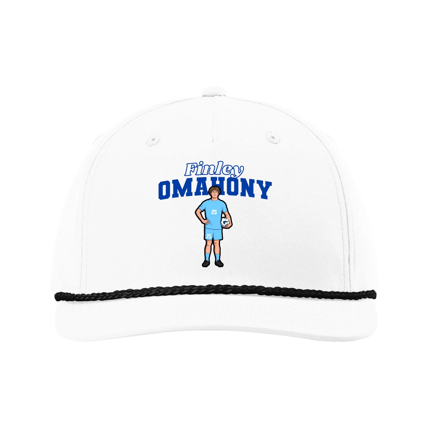 Five-Panel Classic Rope Cap — Name Arch in White