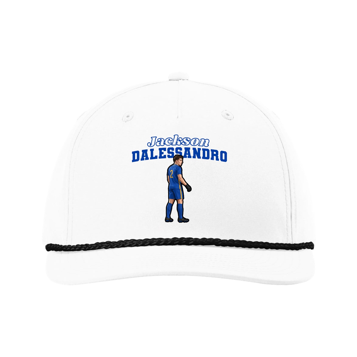 Five-Panel Classic Rope Cap — Name Arch in White