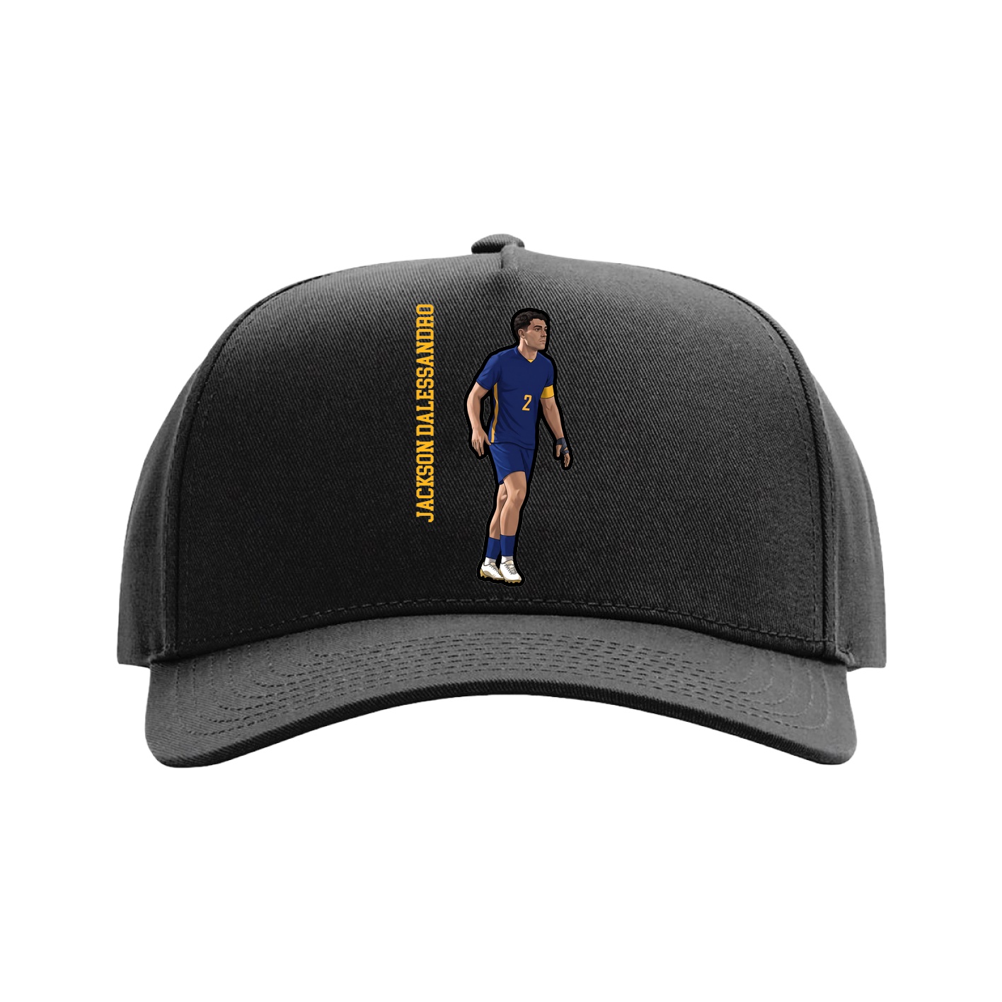 Full Fabric Five-Panel Champ Cap — Name Vertical in Black