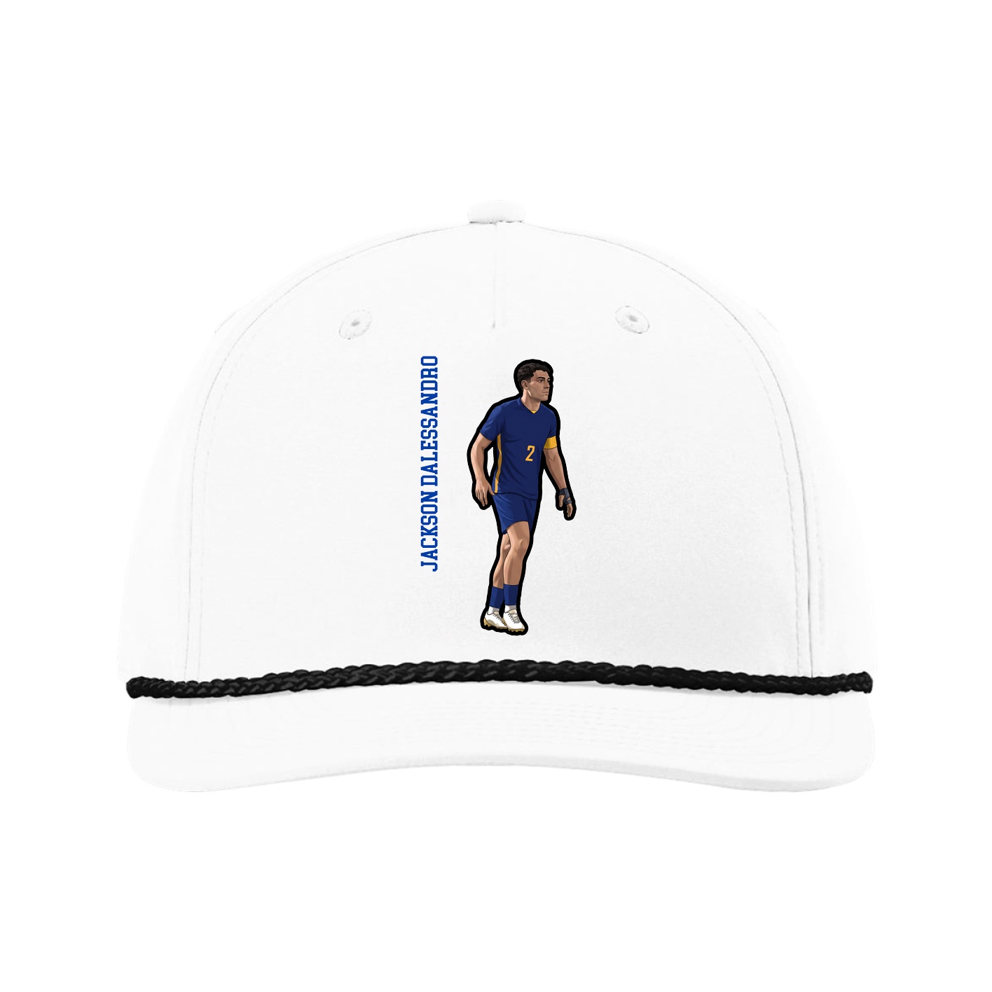 Five-Panel Classic Rope Cap — Name Vertical in White