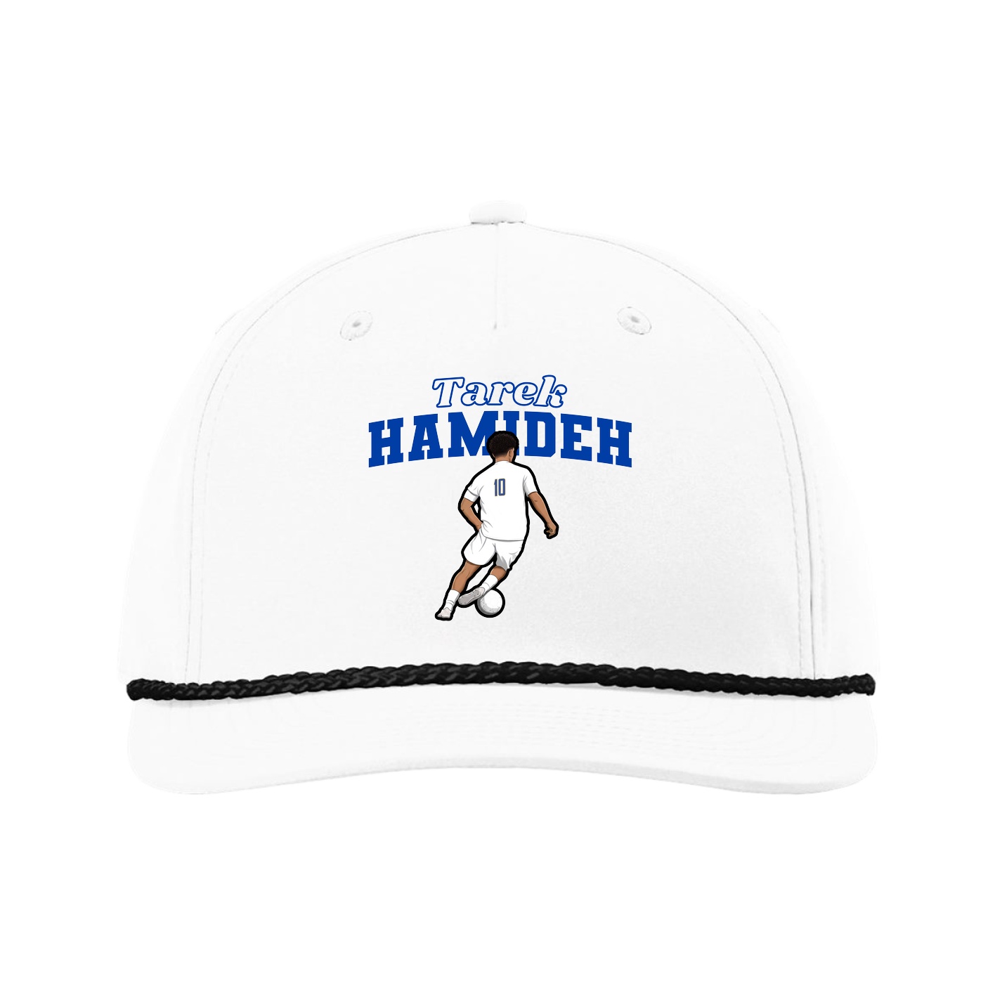 Five-Panel Classic Rope Cap — Name Arch in White