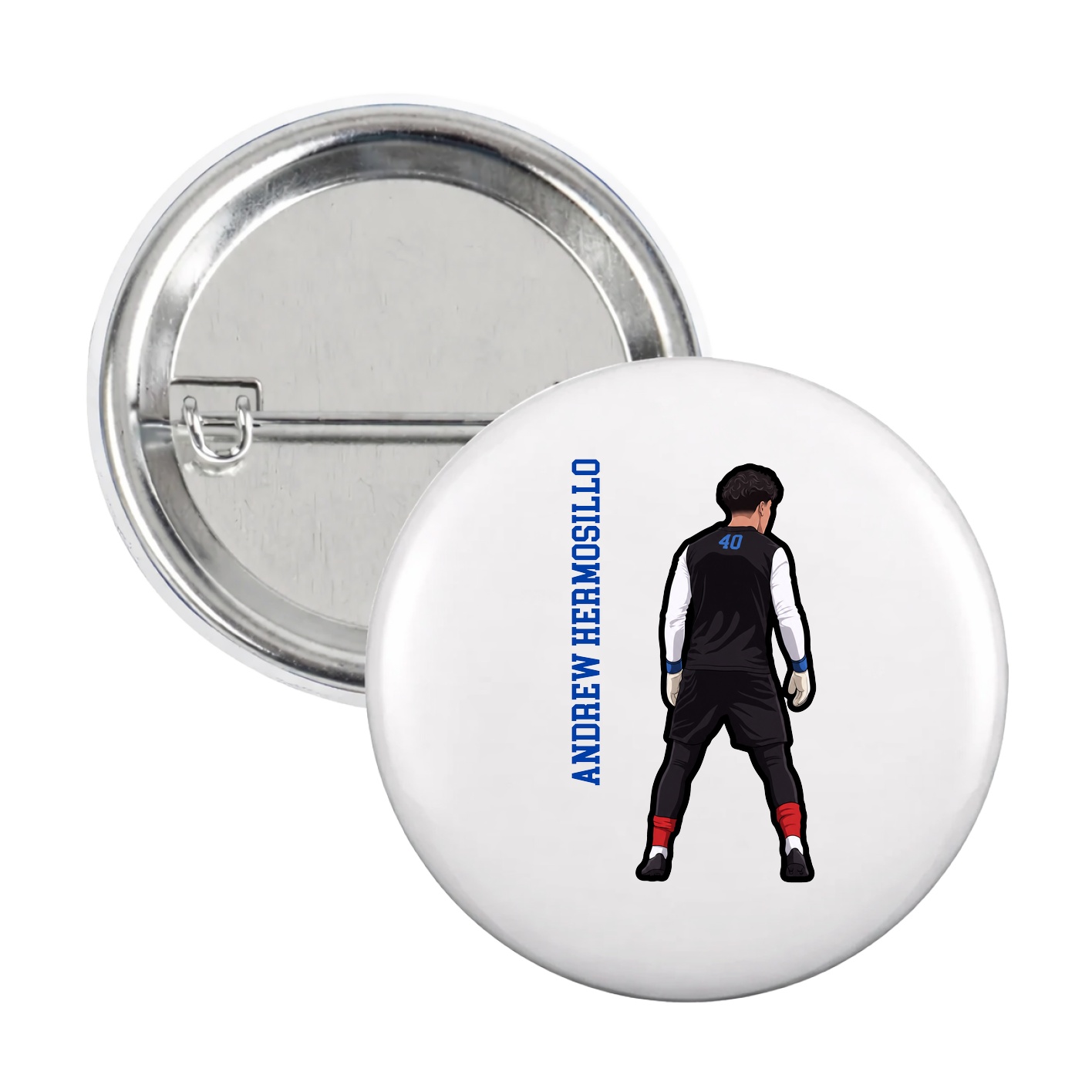 Game Day Button — Name Vertical in White