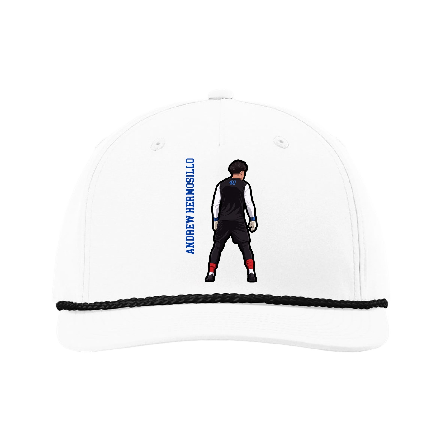 Five-Panel Classic Rope Cap — Name Vertical in White