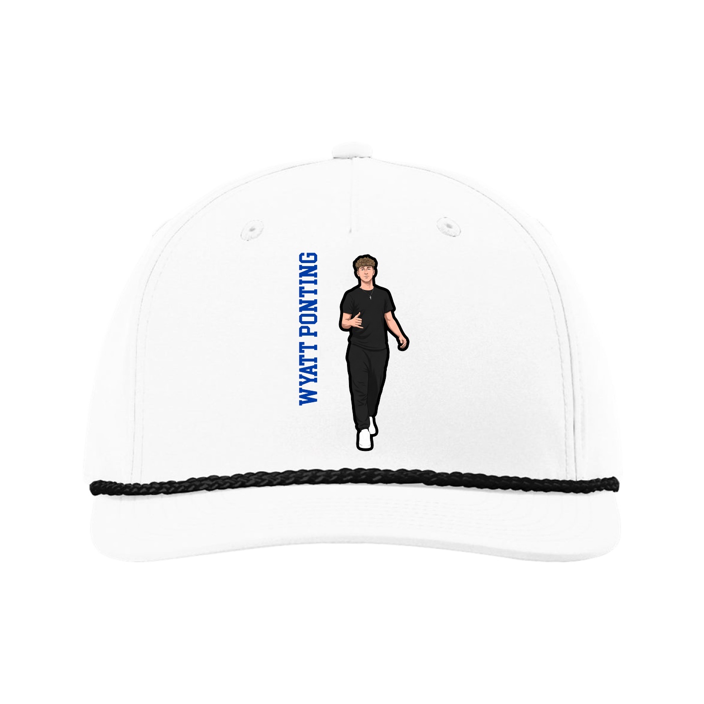 Five-Panel Classic Rope Cap — Name Vertical in White