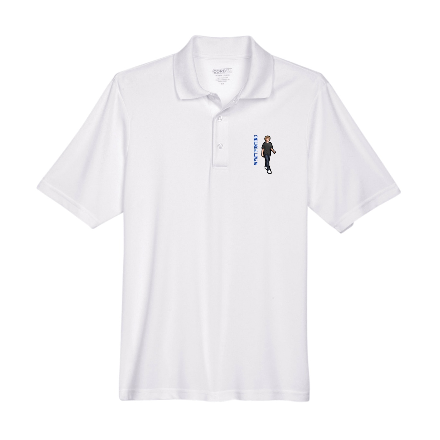 Performance Polo — Name Vertical in White