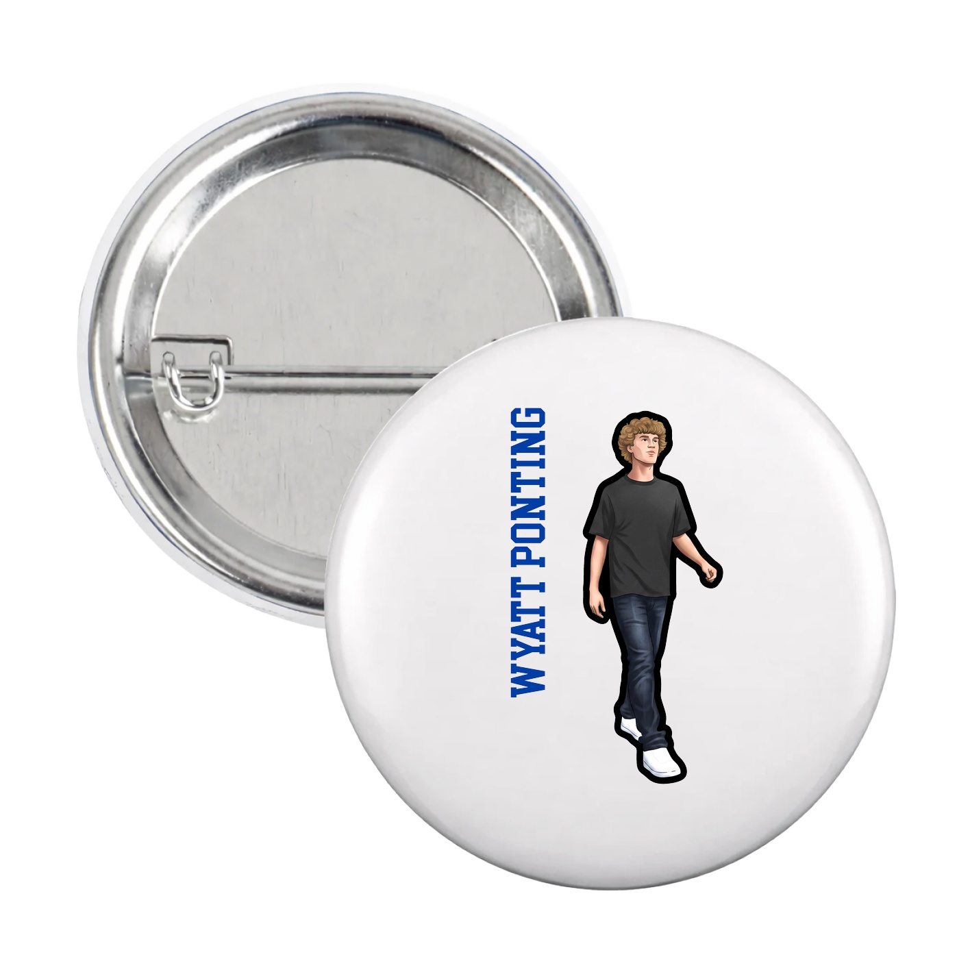 Game Day Button — Name Vertical in White