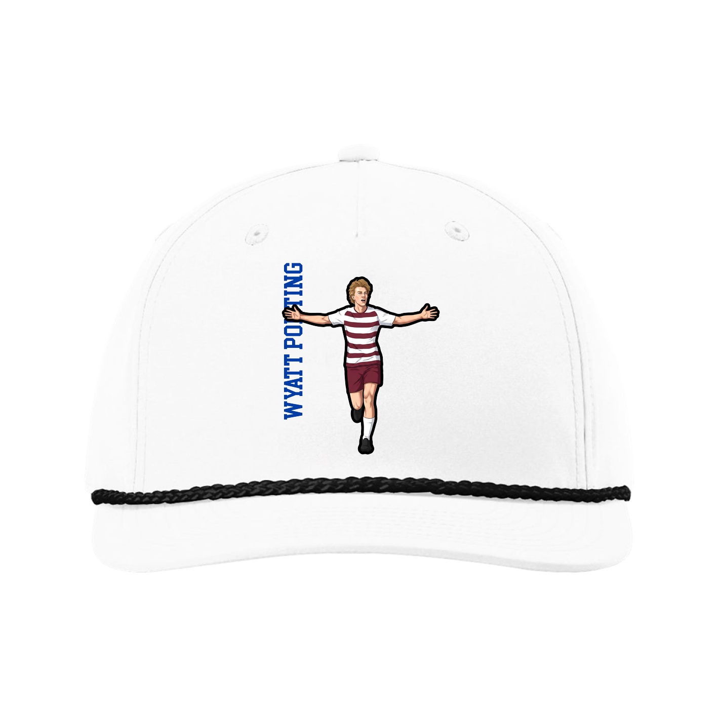 Five-Panel Classic Rope Cap — Name Vertical in White