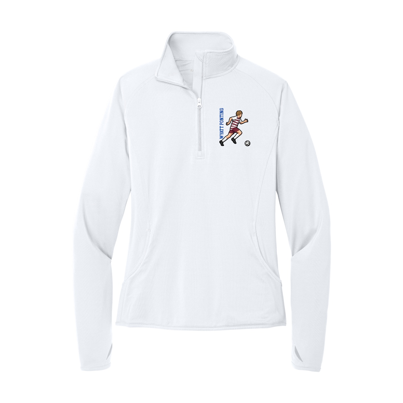Women's Q-Zip Pullover — Name Vertical in White