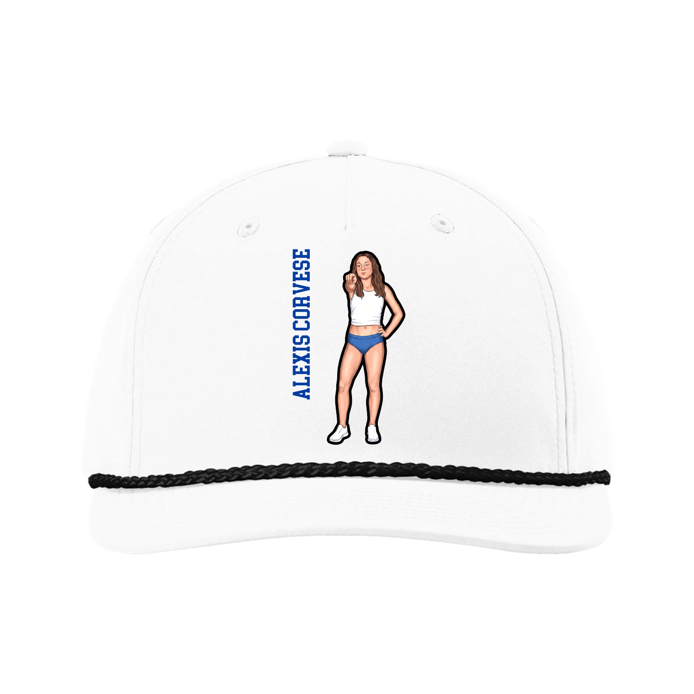Five-Panel Classic Rope Cap — Name Vertical in White