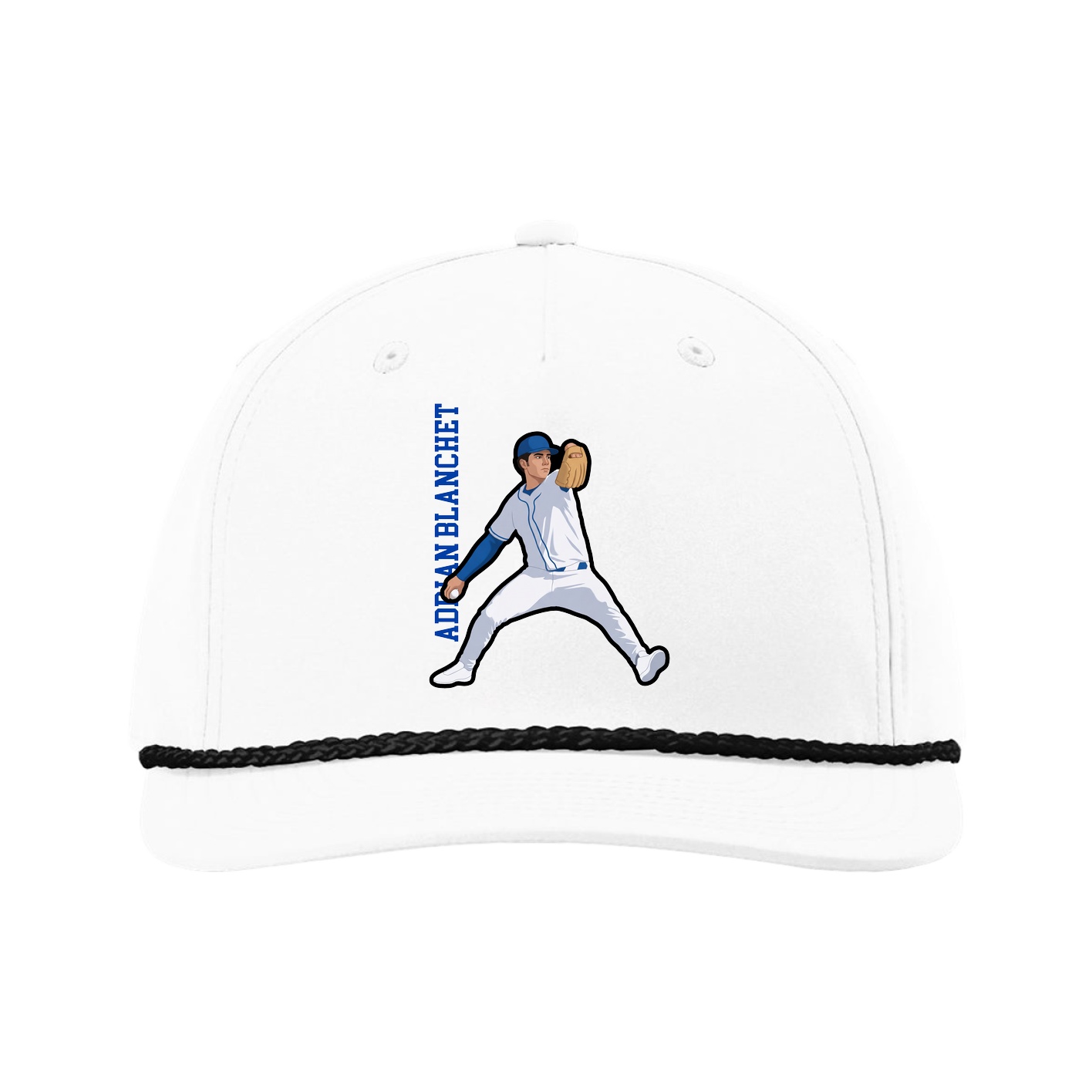 Five-Panel Classic Rope Cap — Name Vertical in White