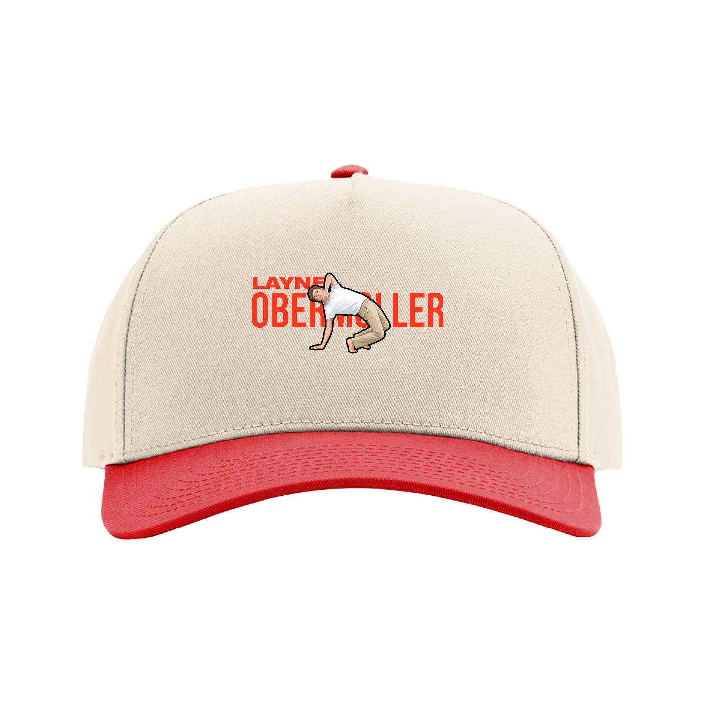 Full Fabric Five-Panel Champ Cap — Player Name in Cream/Red