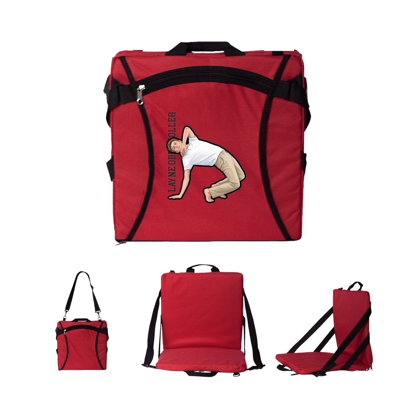 Folding Stadium Seat — Name Vertical in Red