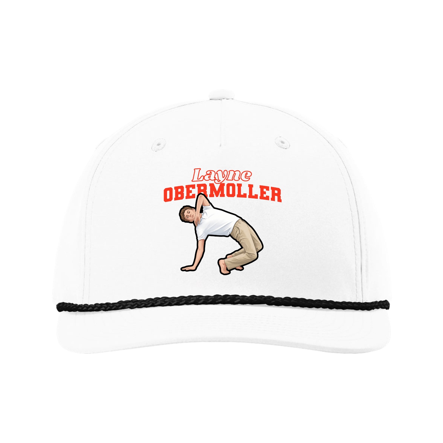 Five-Panel Classic Rope Cap — Name Arch in White