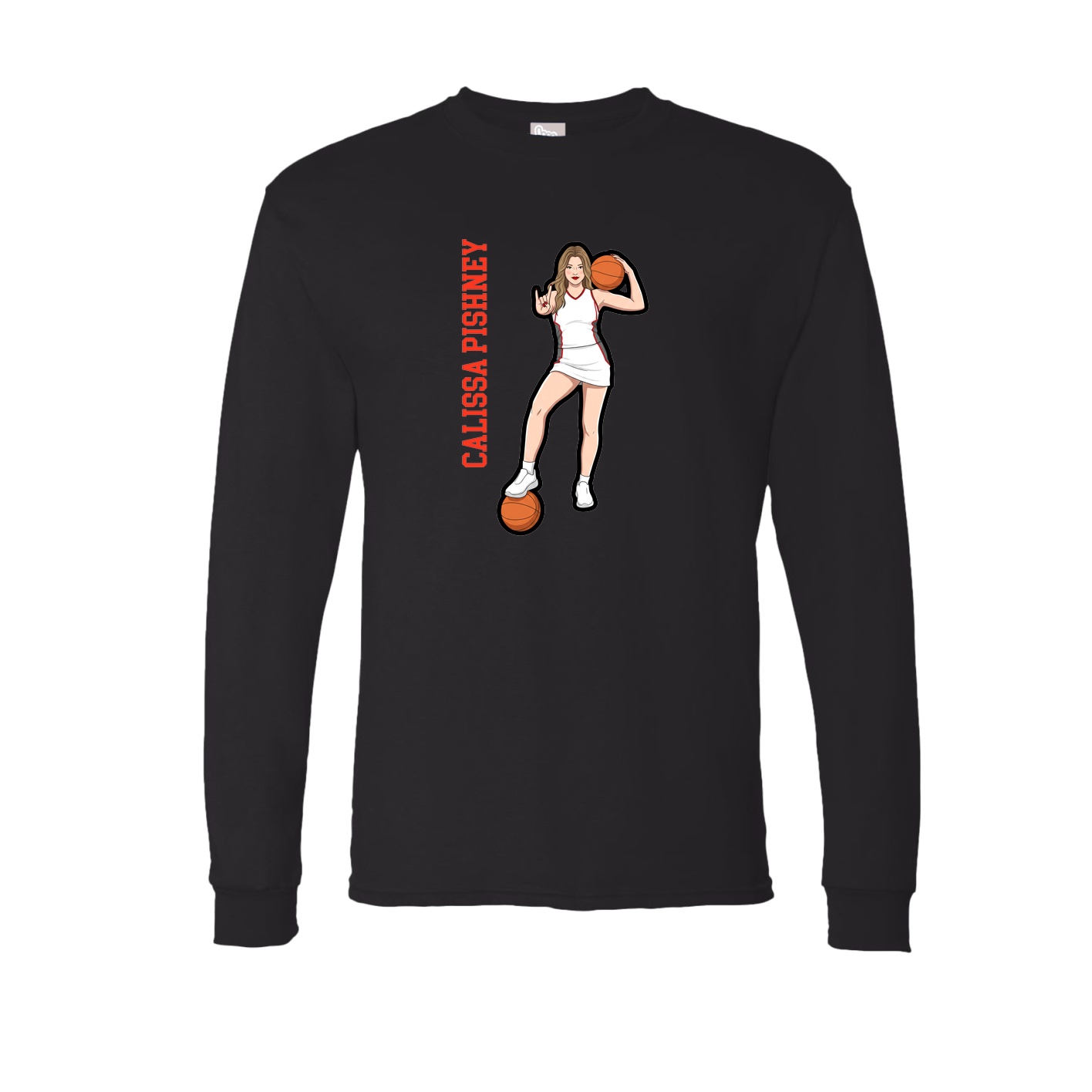 Long Sleeve Tee — Name Vertical in Black