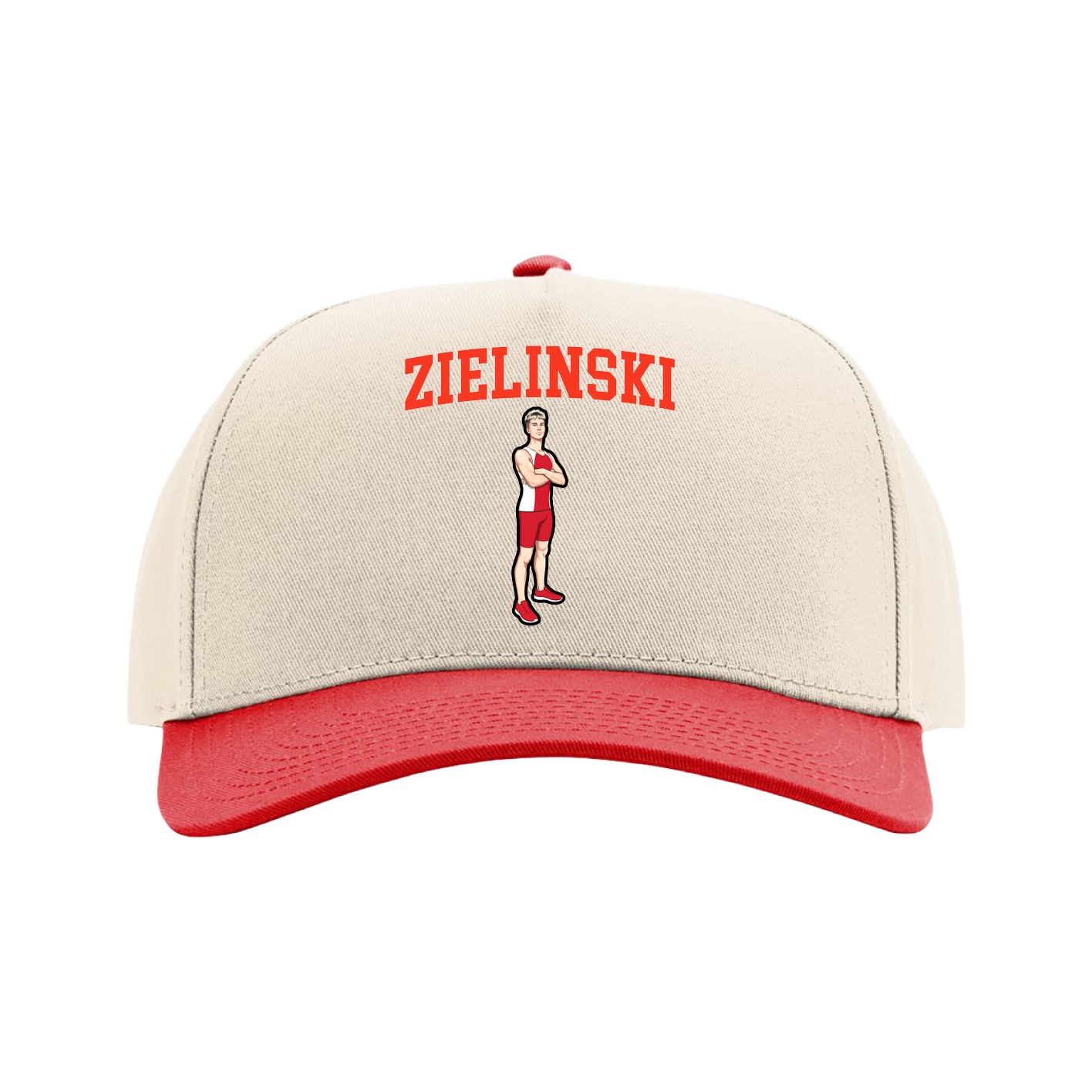 Full Fabric Five-Panel Champ Cap — Shirsey in Cream/Red