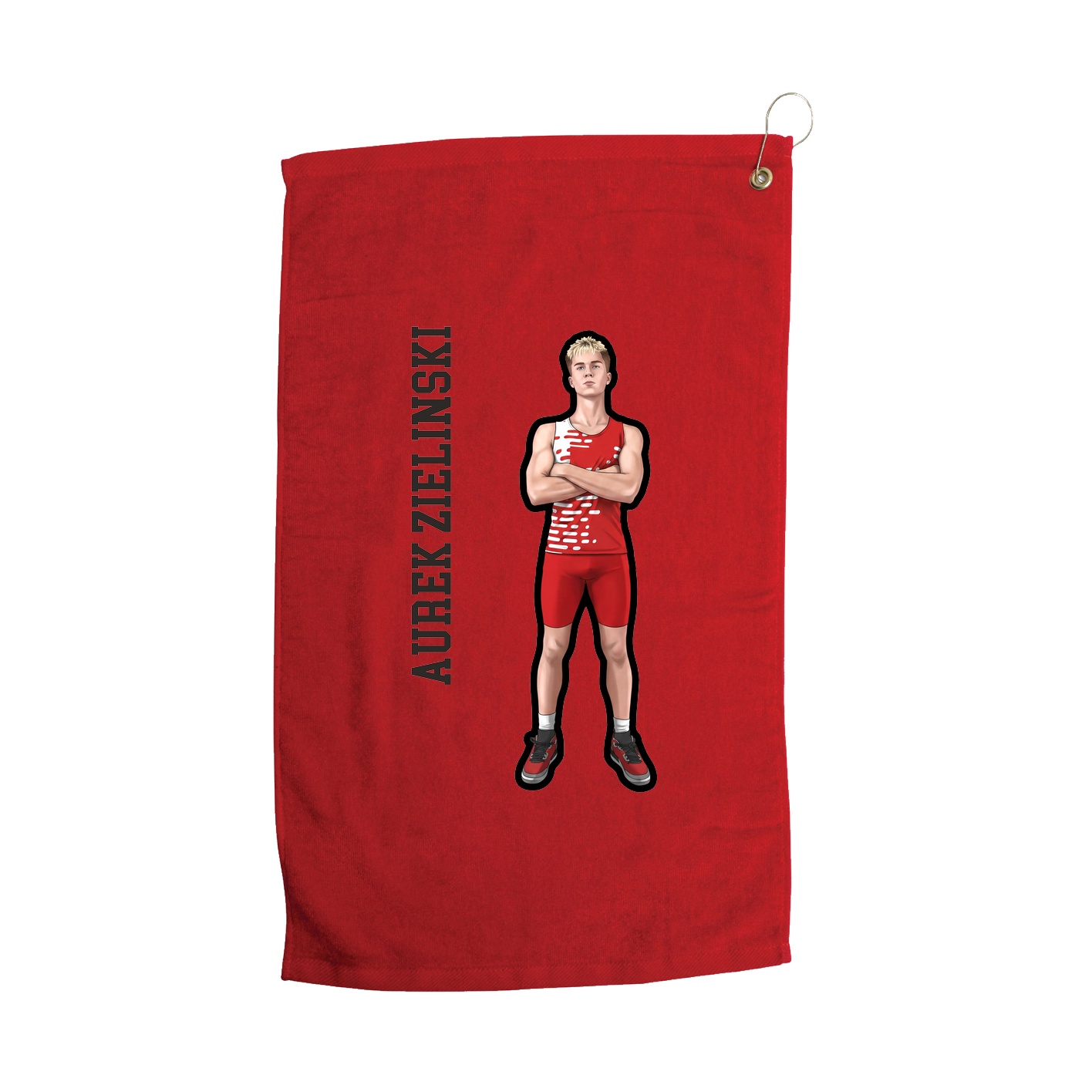 Golf Towel — Name Vertical in Red