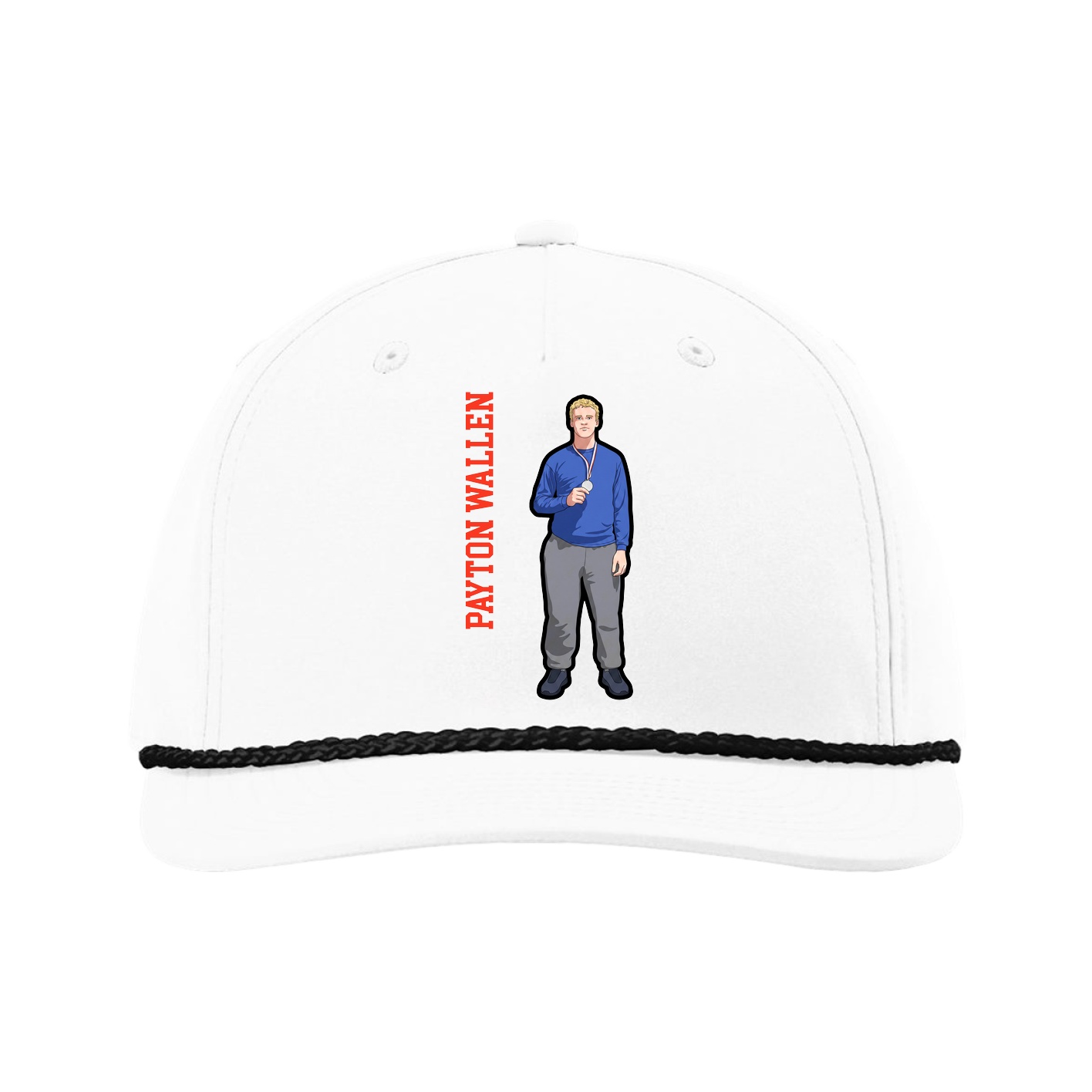 Five-Panel Classic Rope Cap — Name Vertical in White
