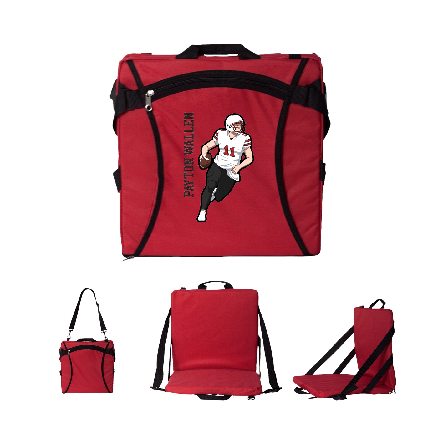 Folding Stadium Seat — Name Vertical in Red
