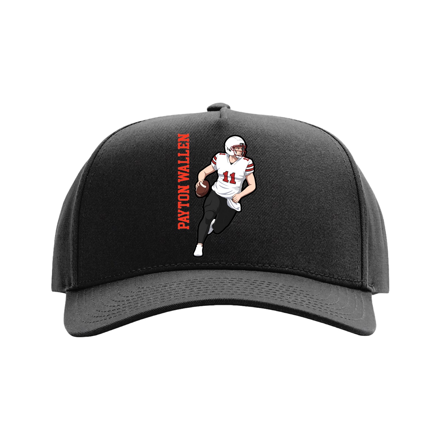 Full Fabric Five-Panel Champ Cap — Name Vertical in Black
