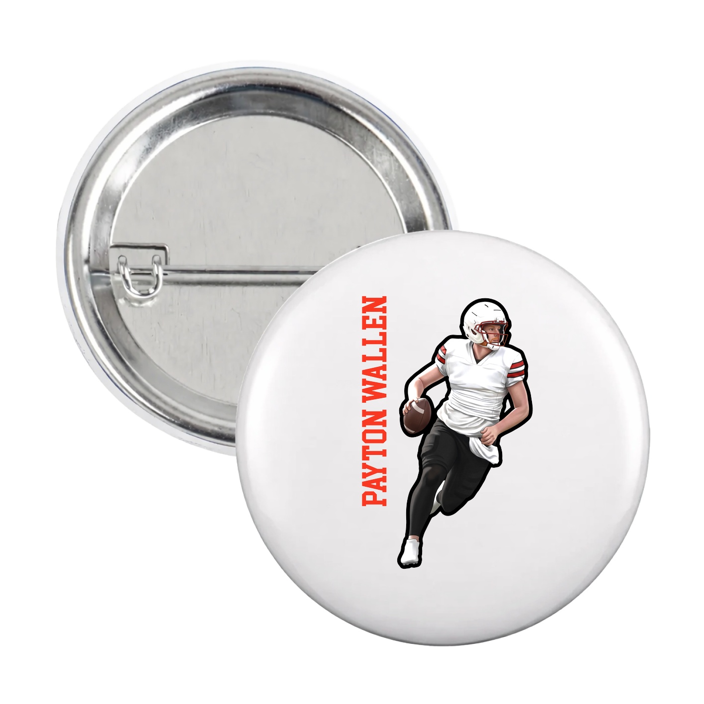 Game Day Button — Name Vertical in White