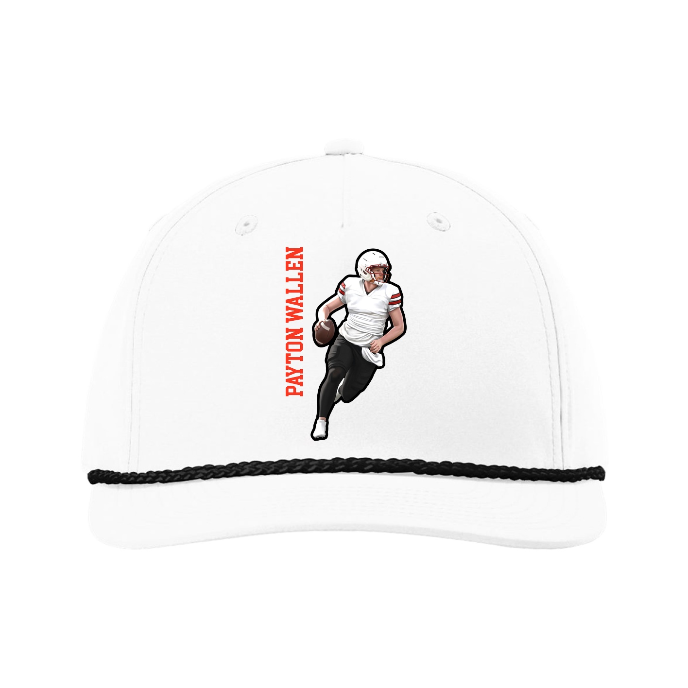 Five-Panel Classic Rope Cap — Name Vertical in White