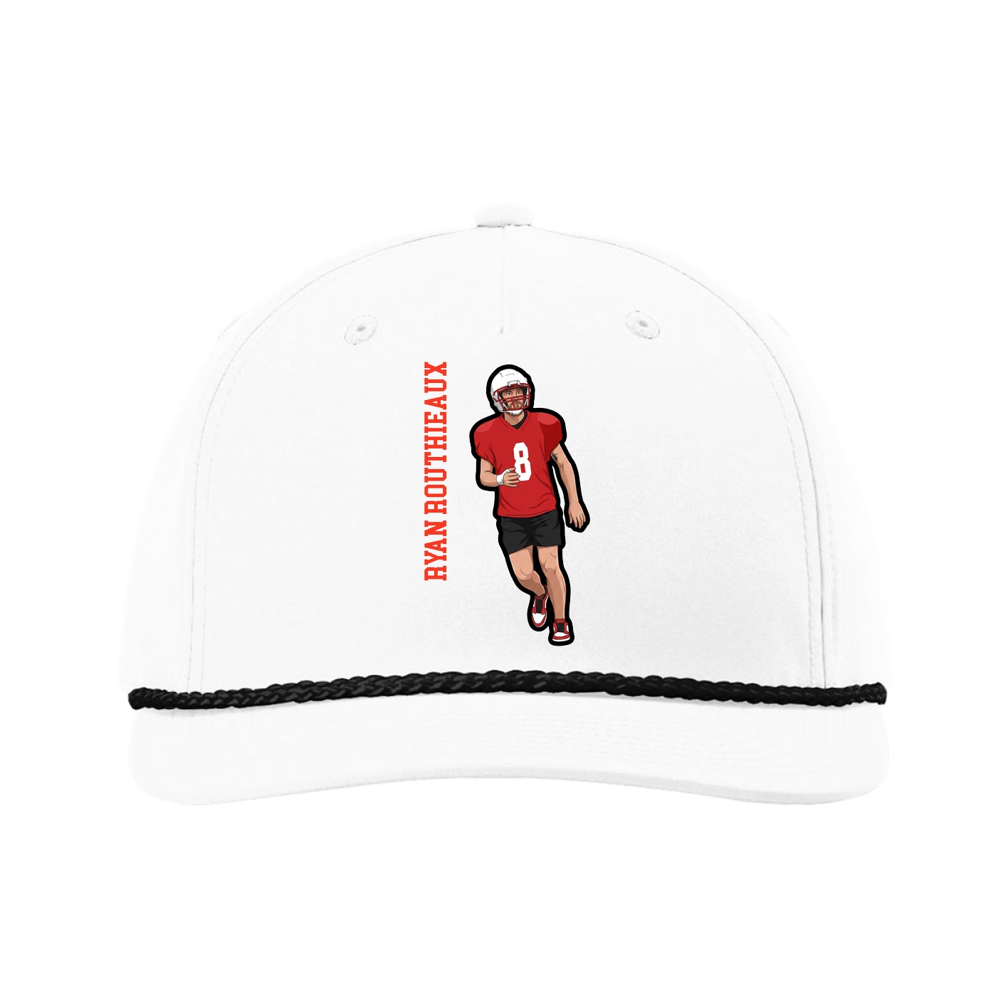Five-Panel Classic Rope Cap — Name Vertical in White