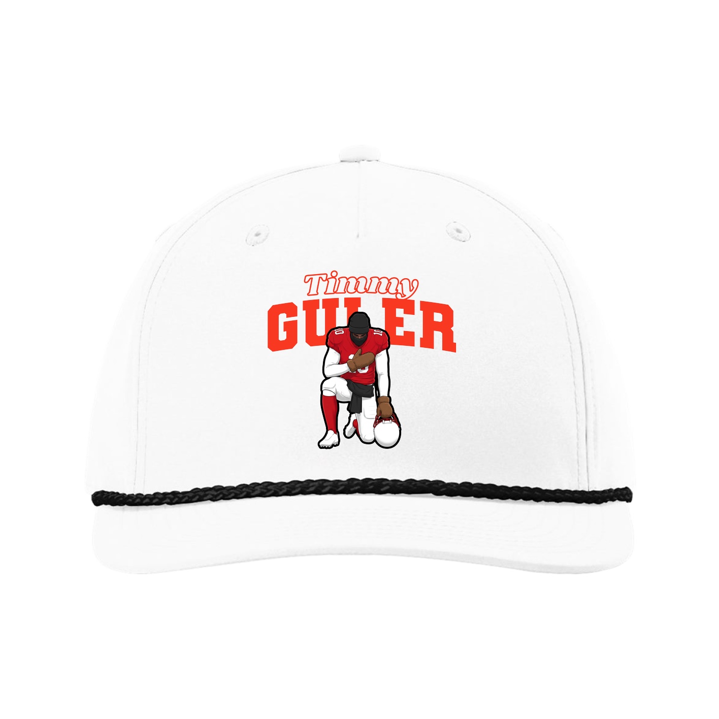 Five-Panel Classic Rope Cap — Name Arch in White