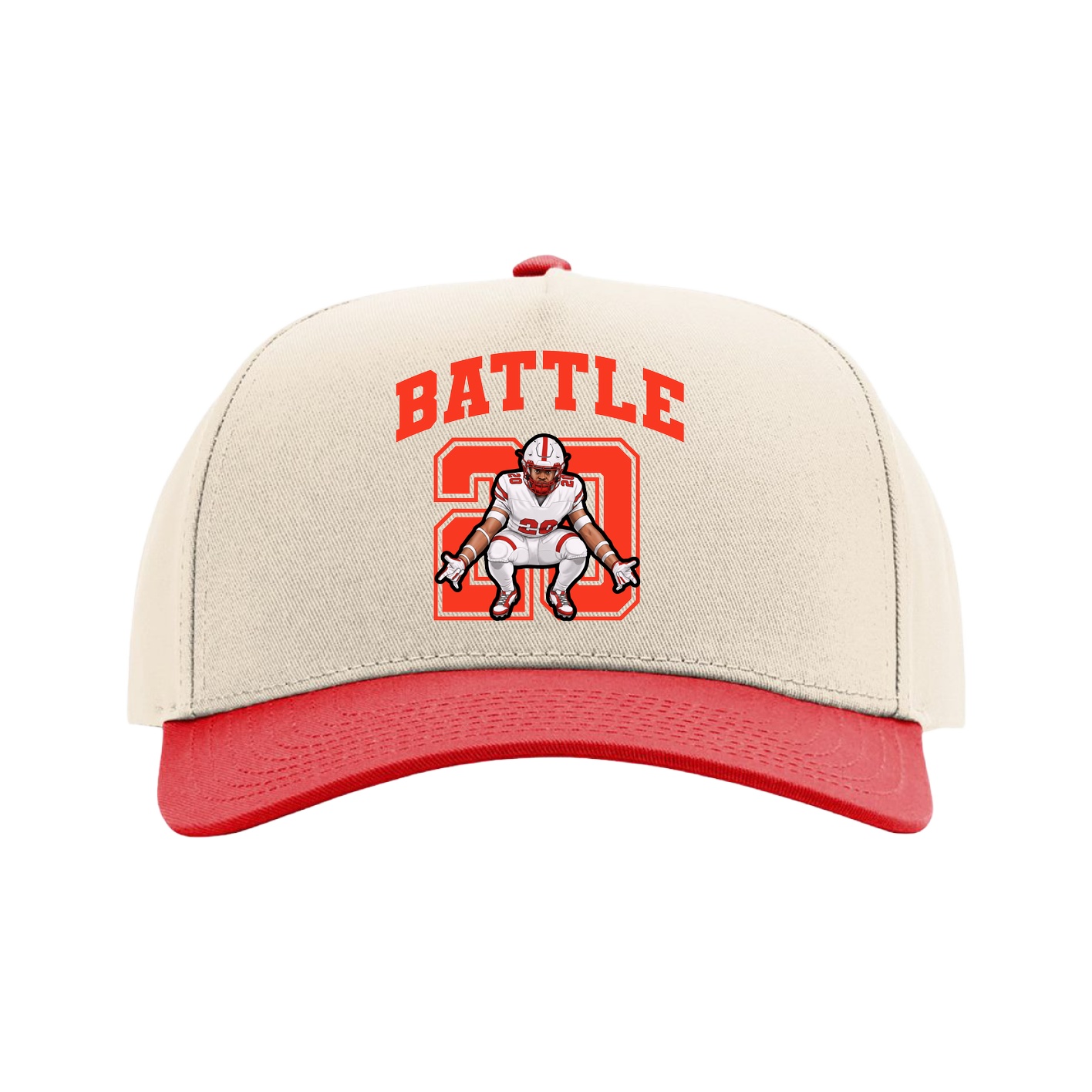 Full Fabric Five-Panel Champ Cap — Number in Cream/Red