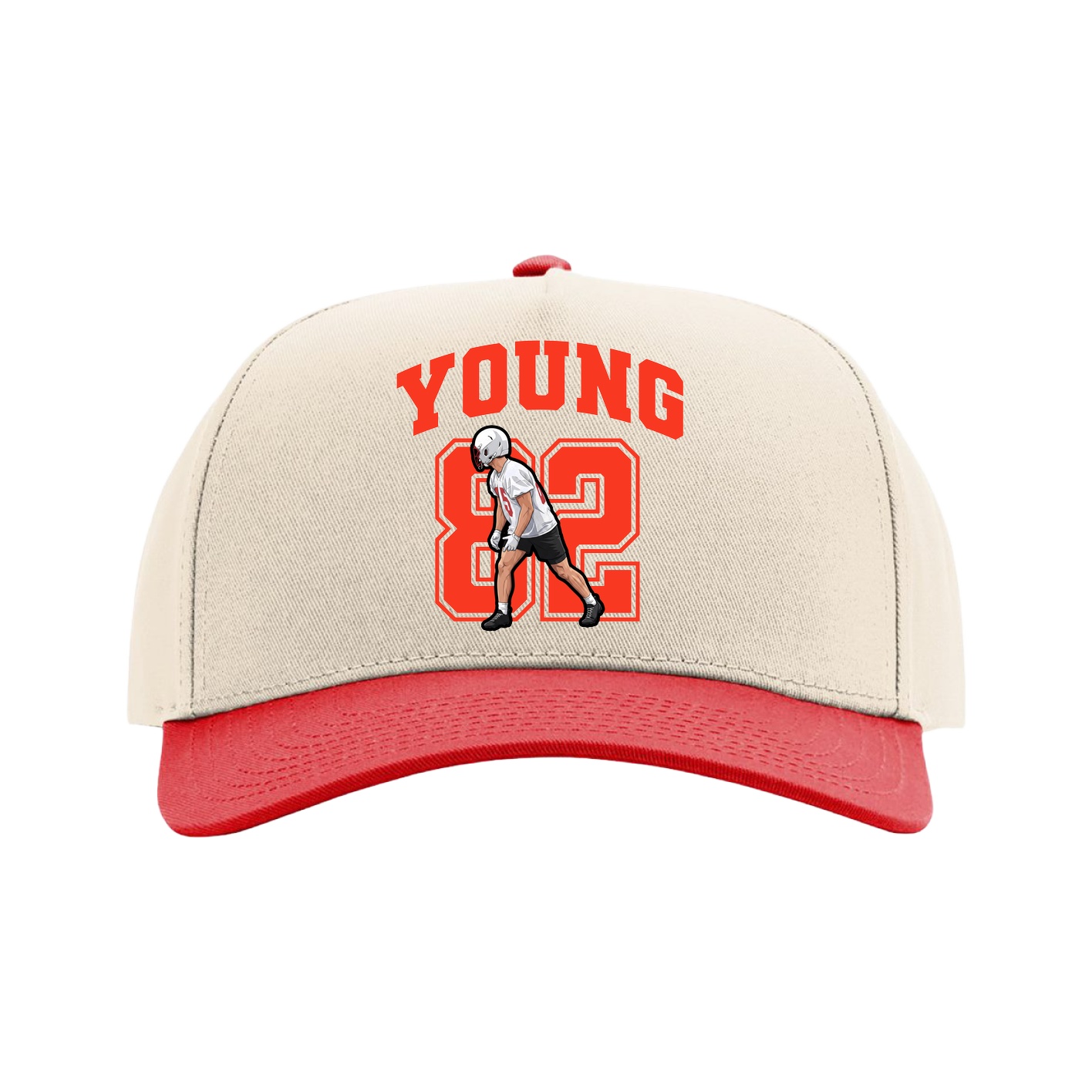 Full Fabric Five-Panel Champ Cap — Number in Cream/Red