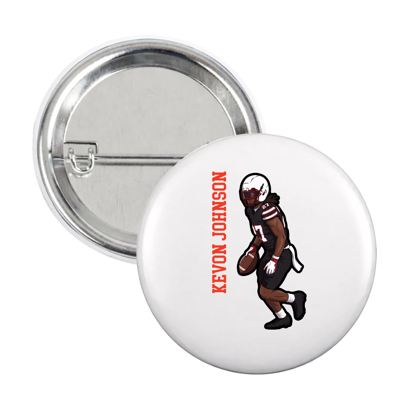 Game Day Button — Name Vertical in White