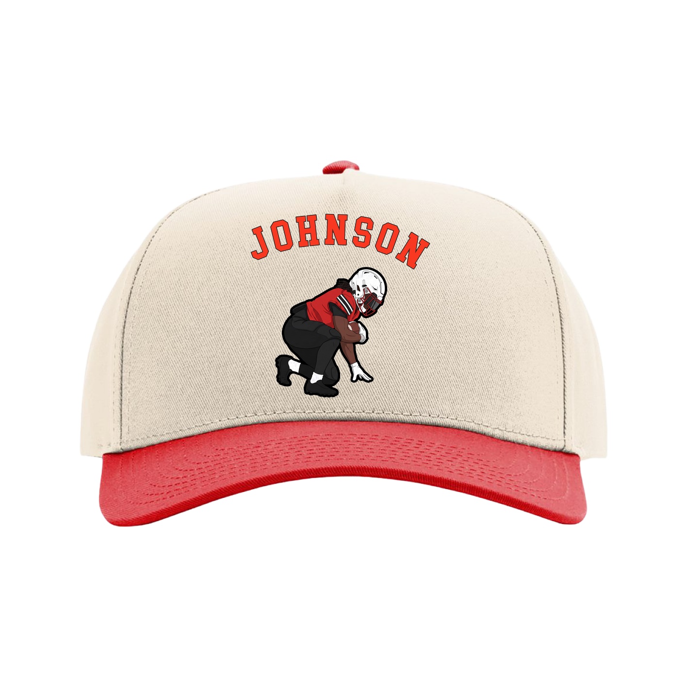 Full Fabric Five-Panel Champ Cap — Shirsey Arch in Cream/Red