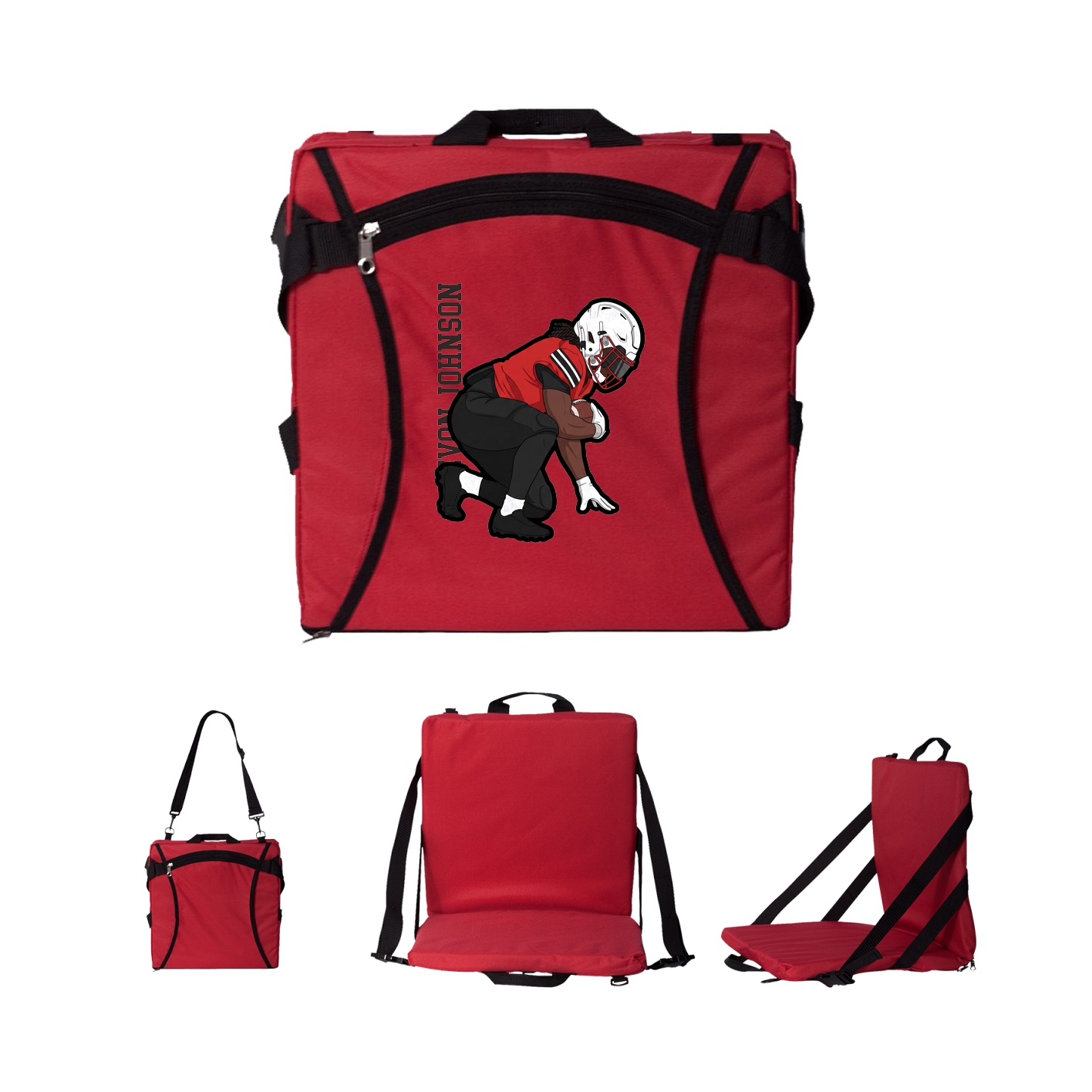 Folding Stadium Seat — Name Vertical in Red