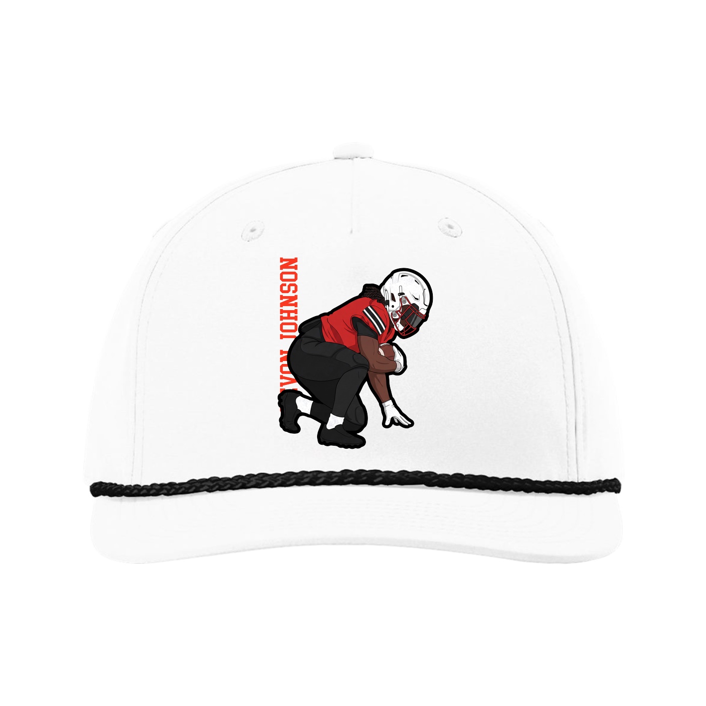 Five-Panel Classic Rope Cap — Name Vertical in White