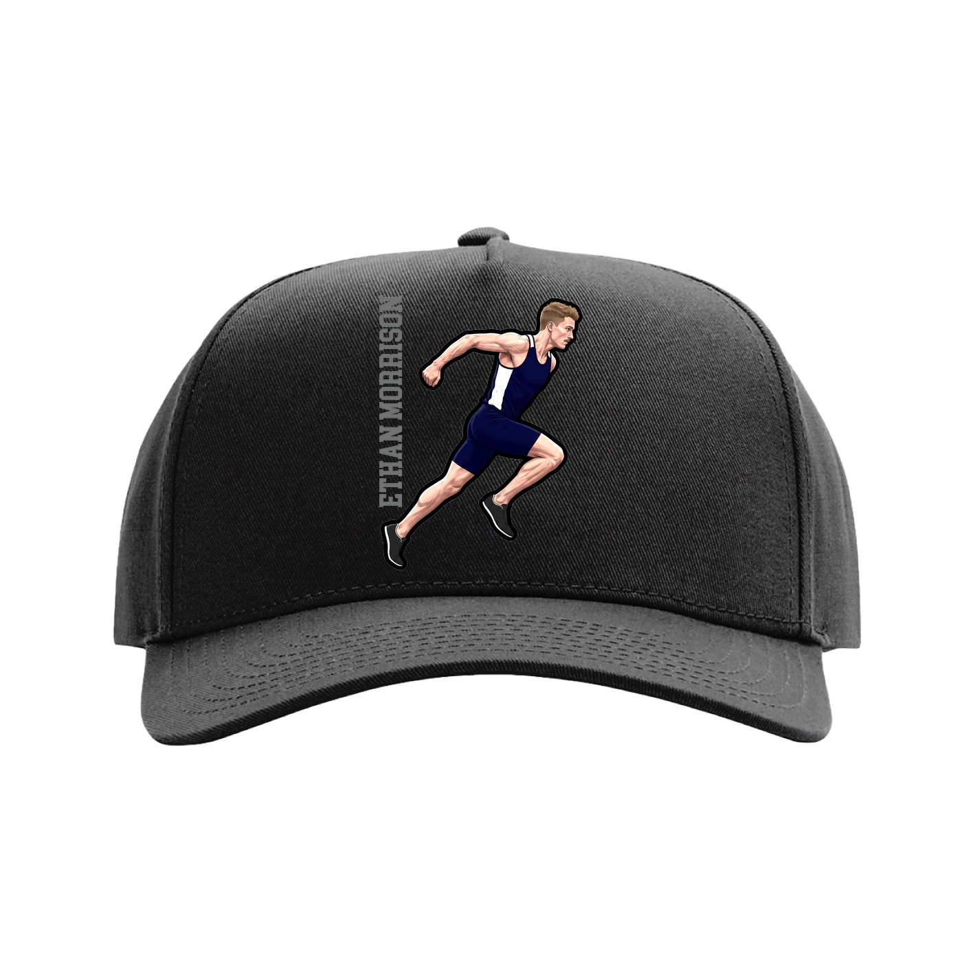 Full Fabric Five-Panel Champ Cap — Name Vertical in Black