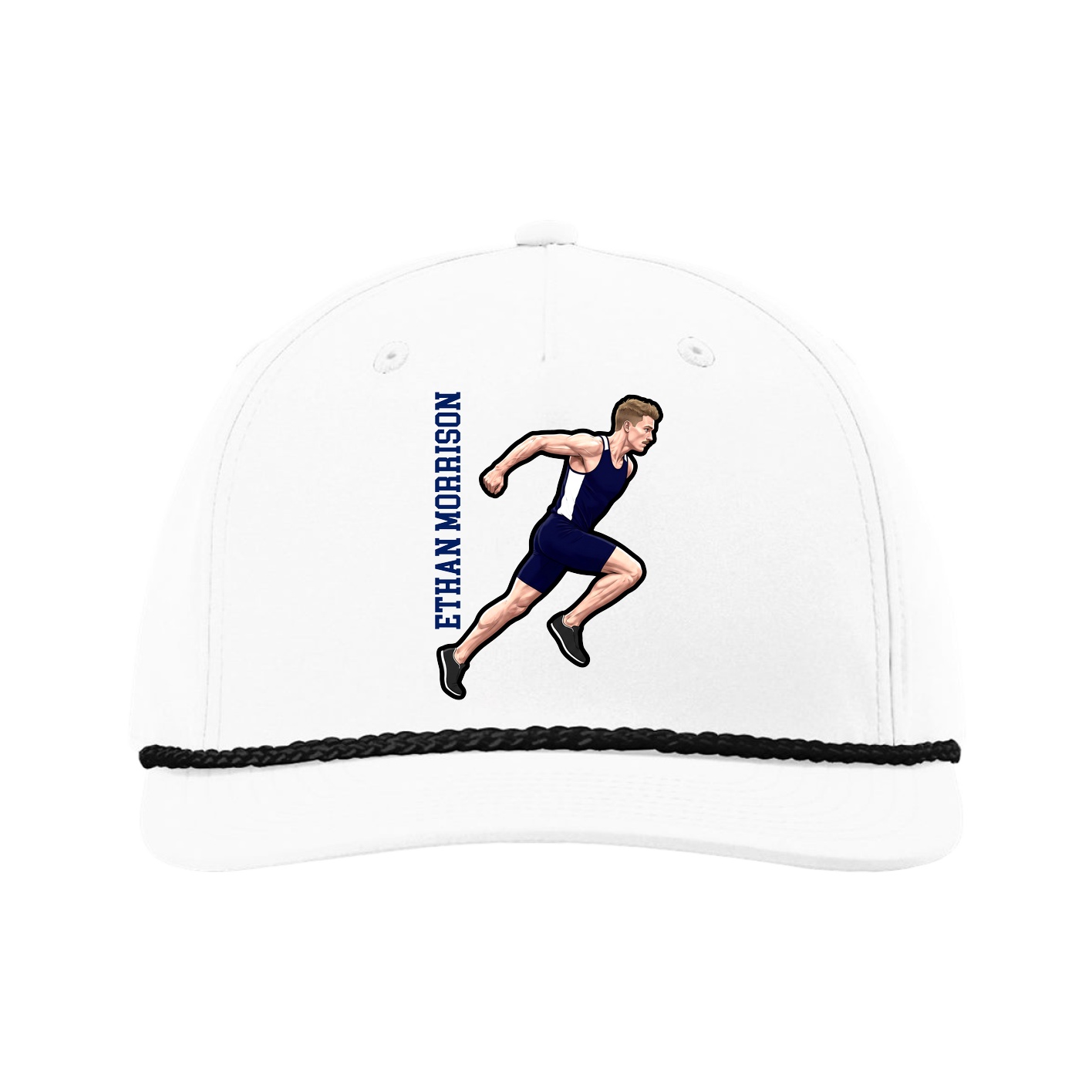 Five-Panel Classic Rope Cap — Name Vertical in White