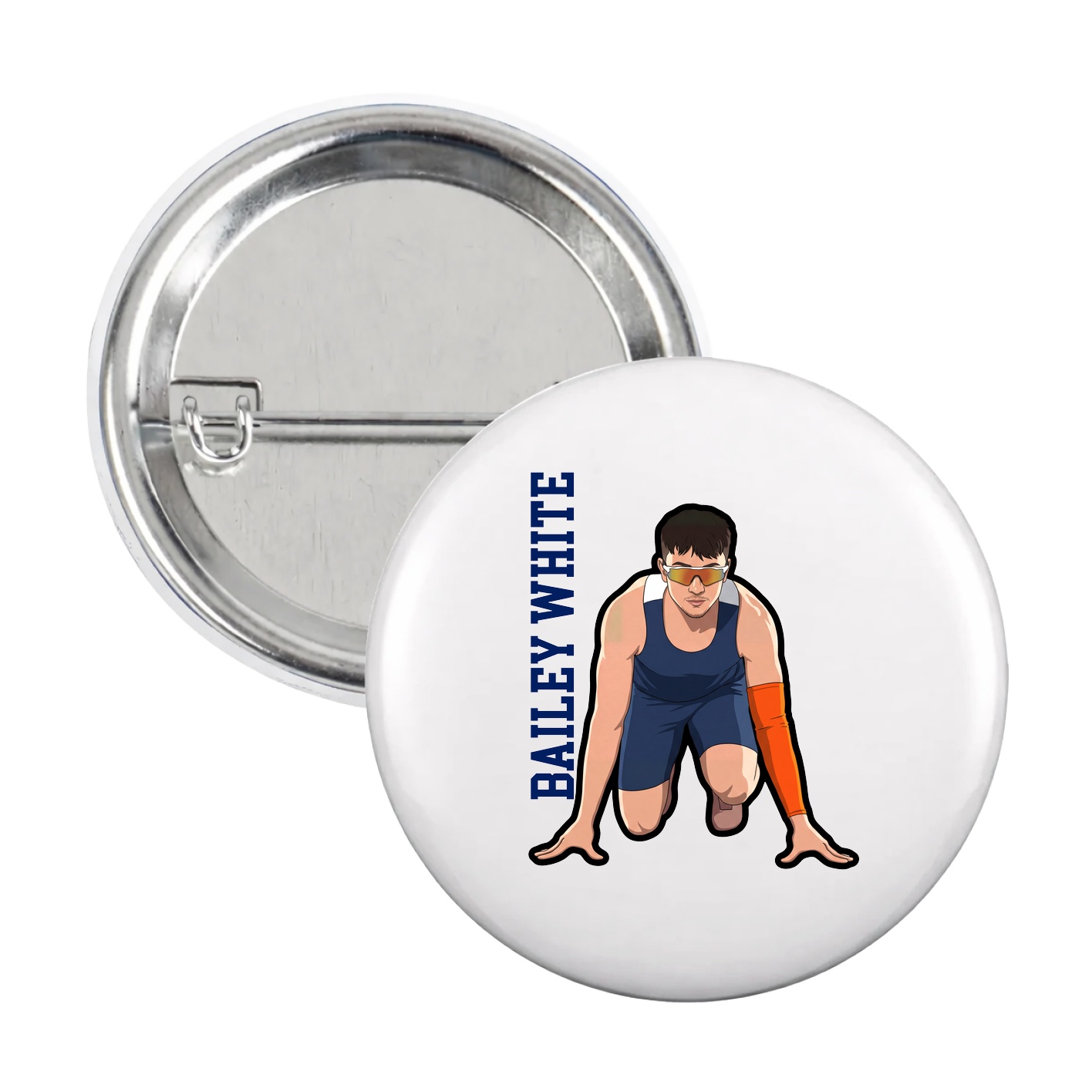 Game Day Button — Name Vertical in White