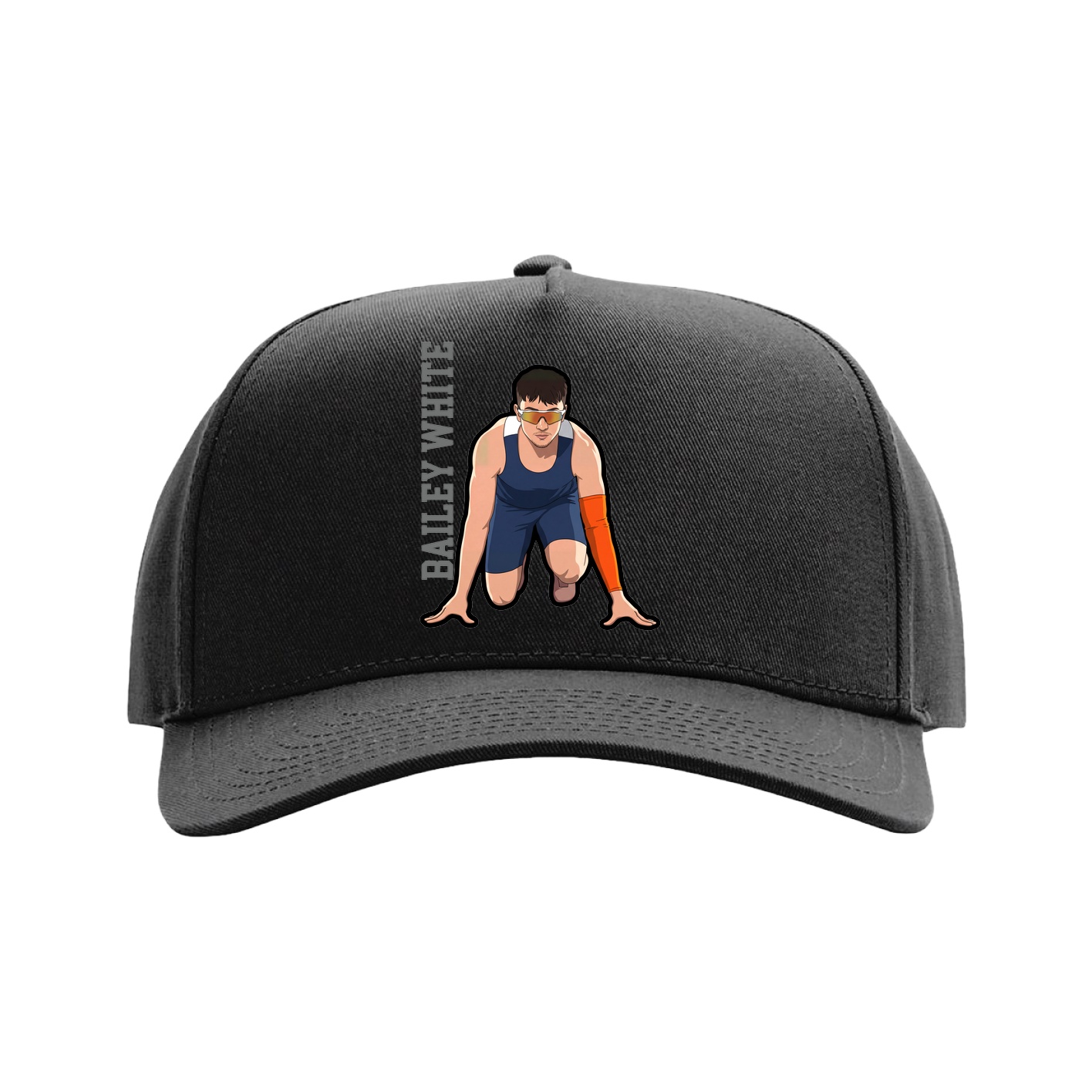 Full Fabric Five-Panel Champ Cap — Name Vertical in Black